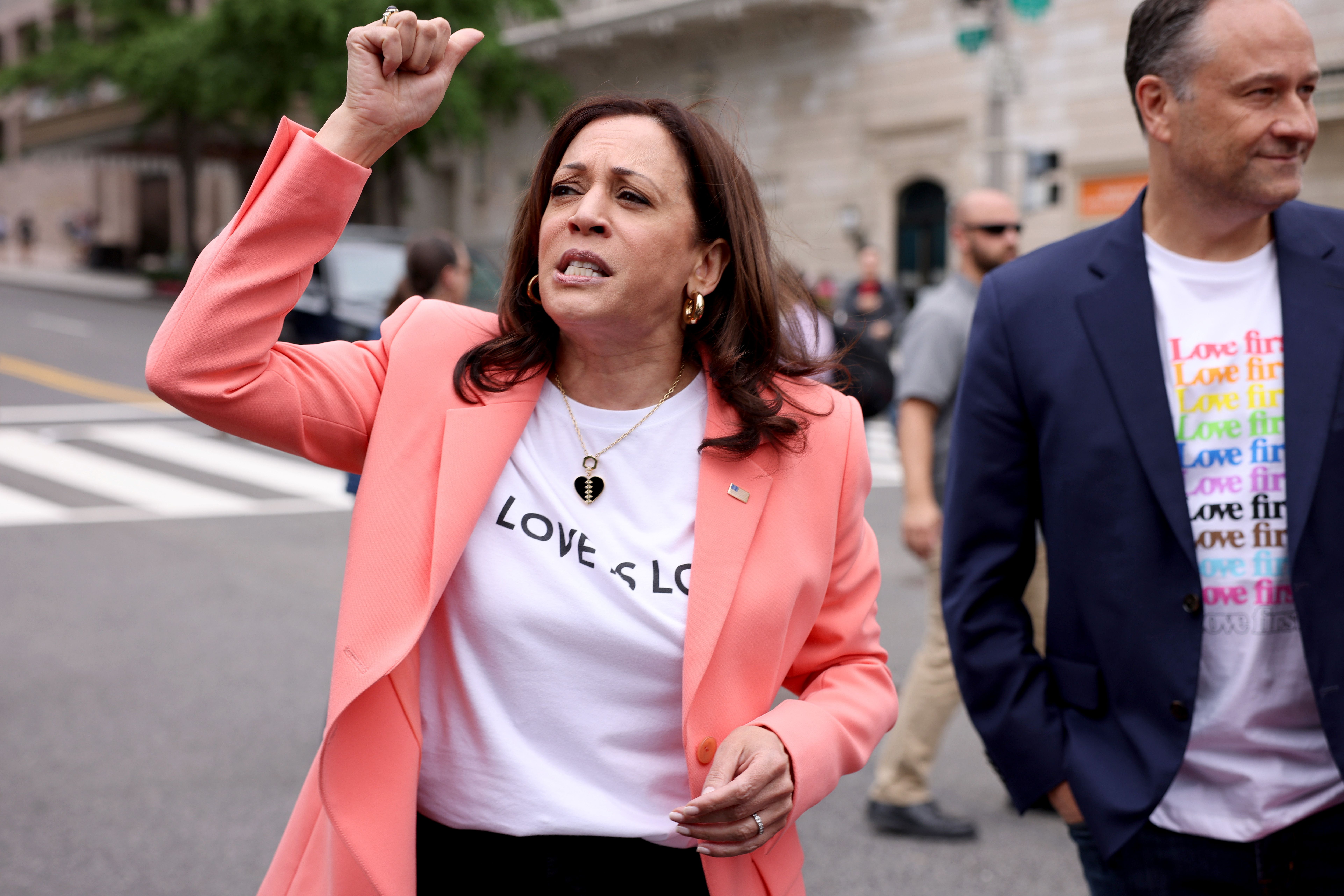 Harris speaks to marchers at pride parade 2021