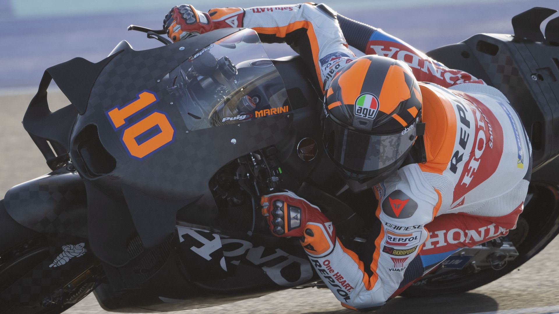 Luca Marini of Italy and Repsol Honda Team rounds the bend during the Qatar MotoGP Official Test at Losail Circuit on February 20, 2024 in Doha, Qatar.