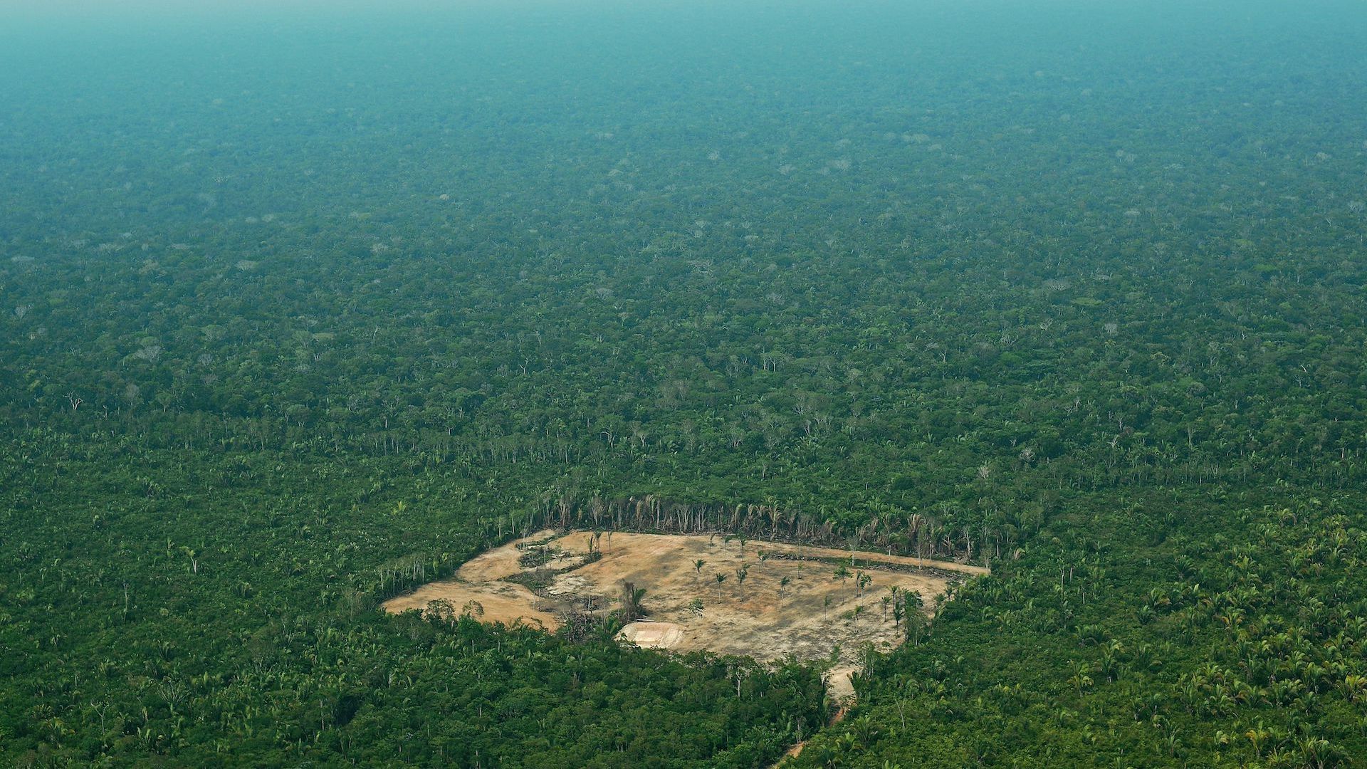 Aerial view of deforestation in the Western Amazon region of Brazil on September 22, 2017.