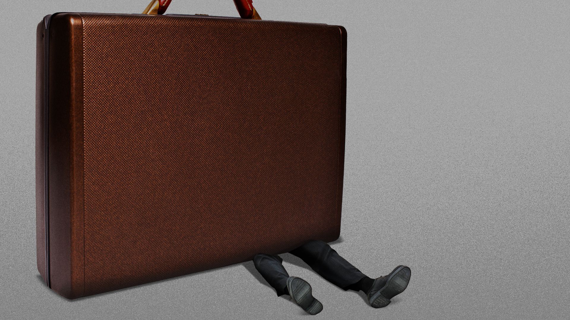 Illustration of a business man being crushed by a large briefcase.