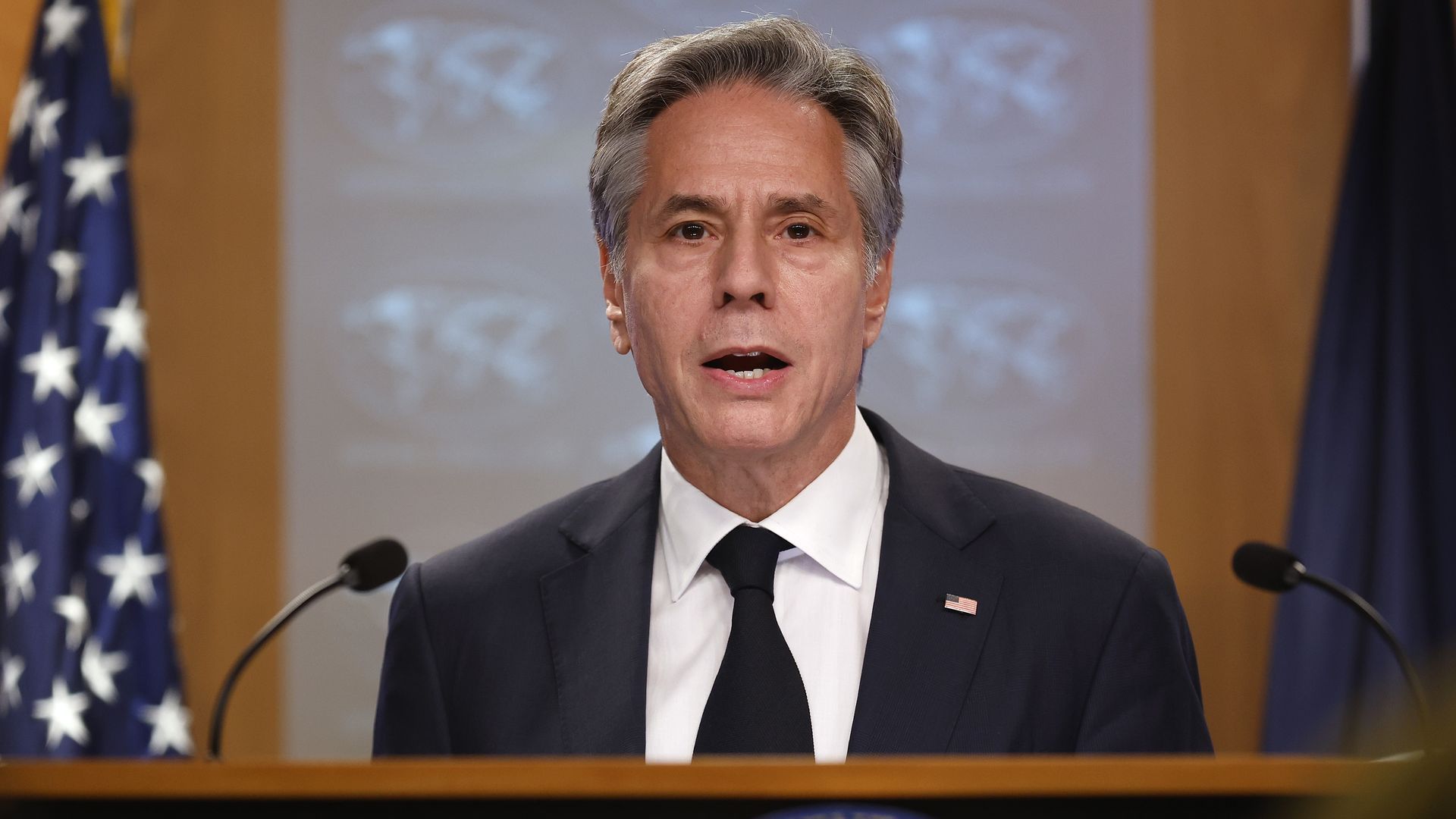 Secretary of State Antony Blinken during a press briefing at the U.S. State Department headquarters building in Washington, D.C., earlier this month. Photo: Chip Somodevilla/Getty Images