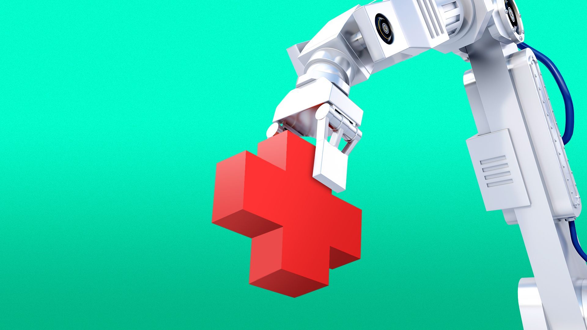 Illustration of a robot arm lifting a medical cross