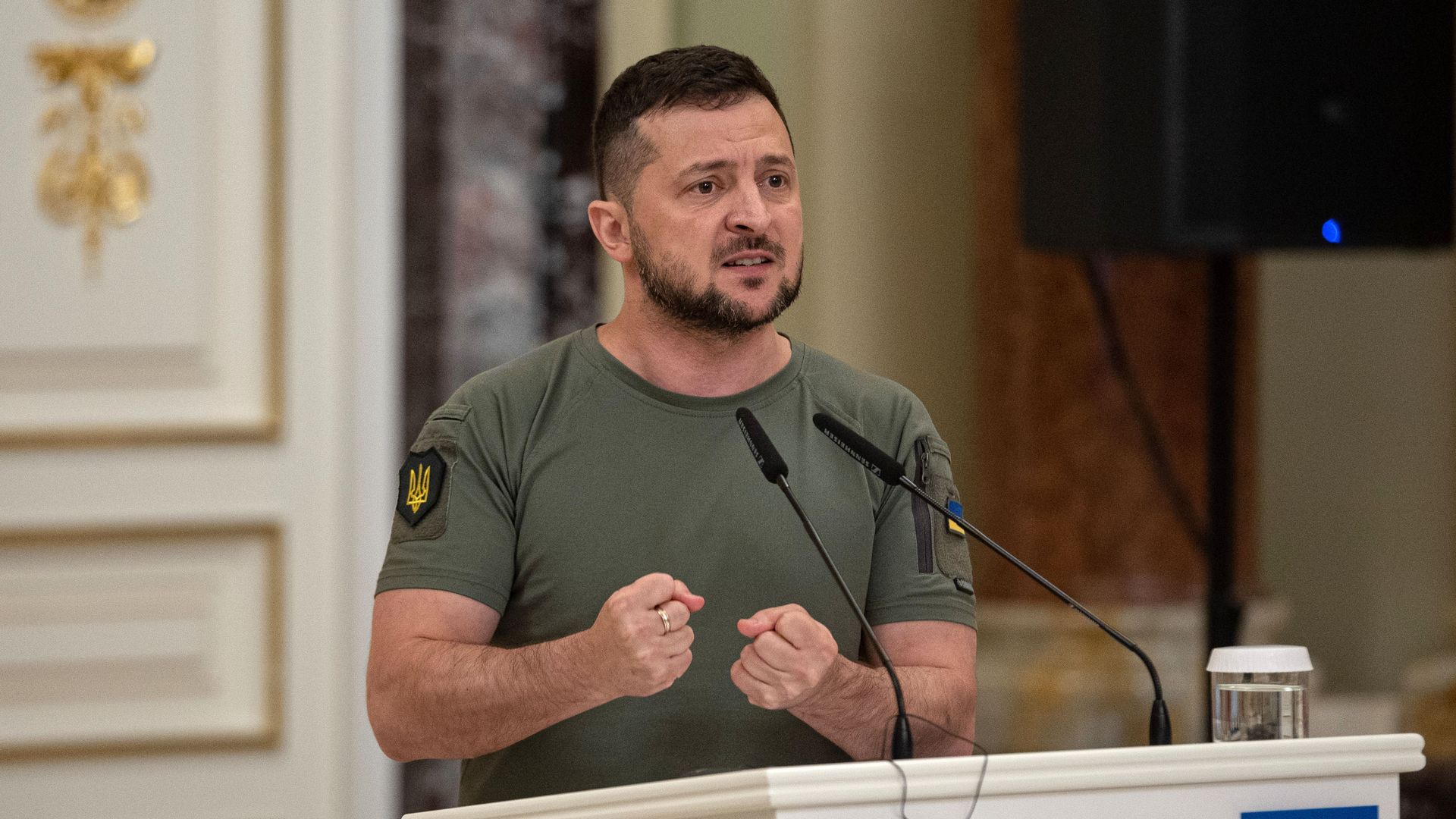 Ukrainian President Volodymyr Zelensky speaks during a press conference on August 24, 2022 in Kyiv, Ukraine. 
