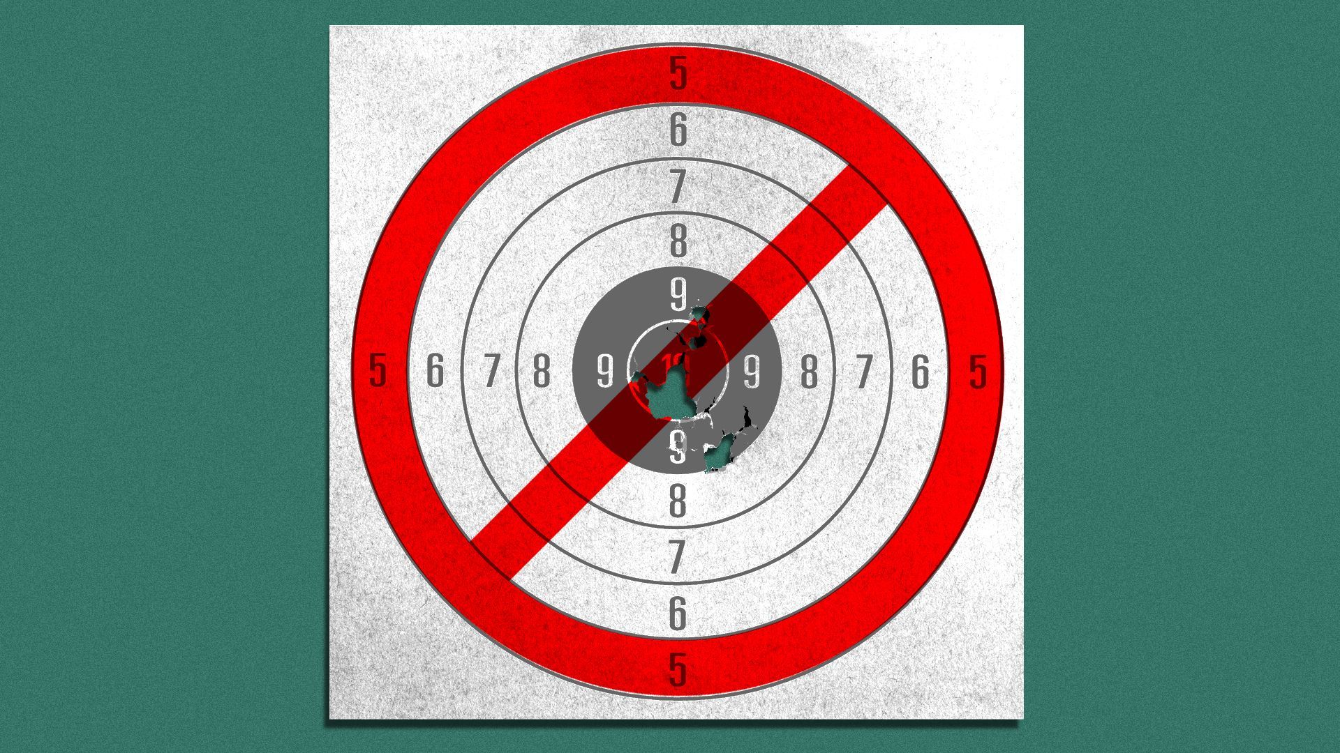 Illustration of a paper gun target with a "no" or "banned" symbol in the middle
