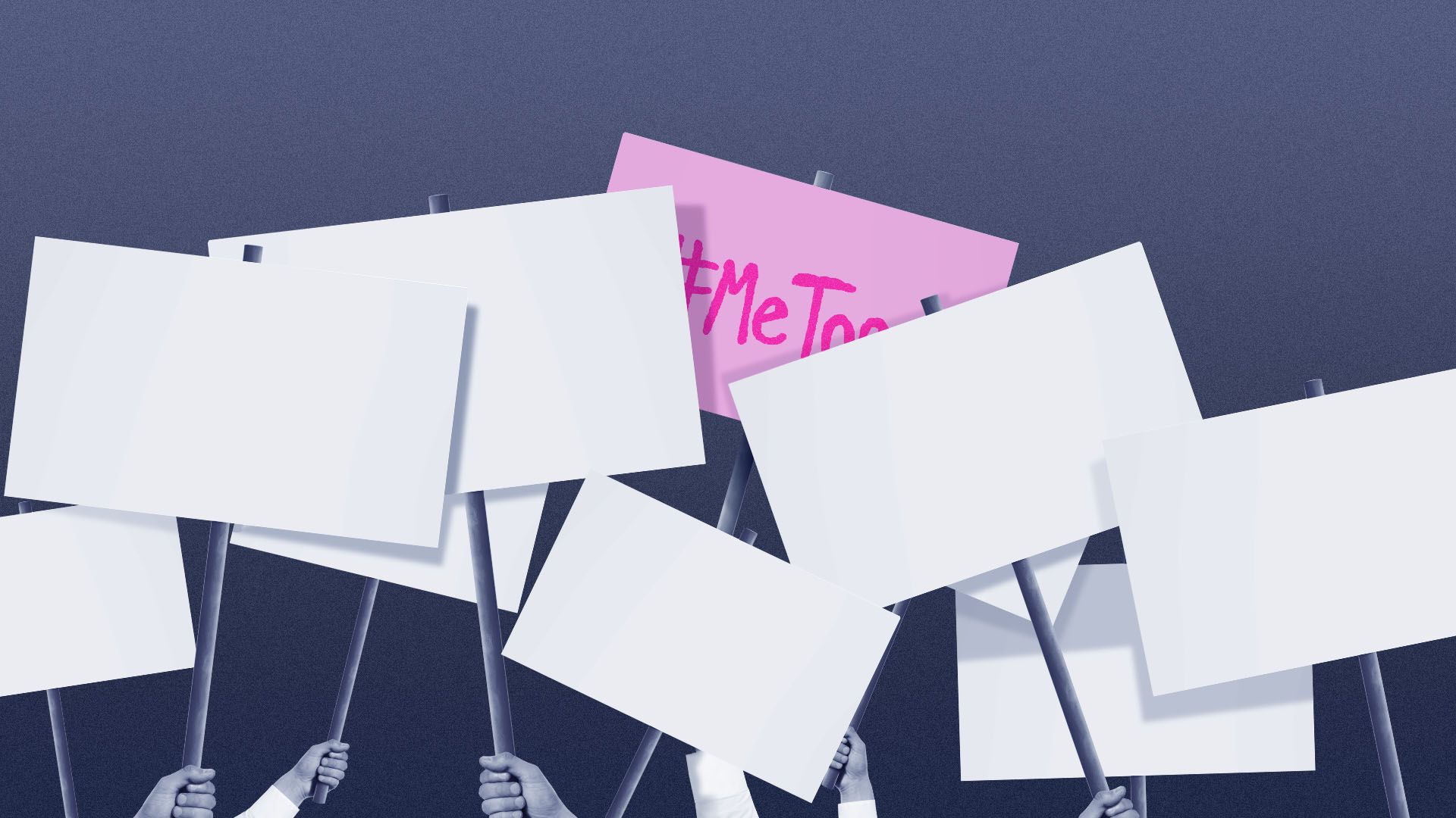 Illustration of a single MeToo sign with many other signs in front of it