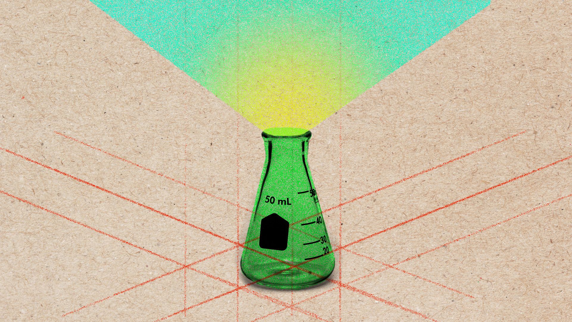 An Erlenmeyer flask radiating light