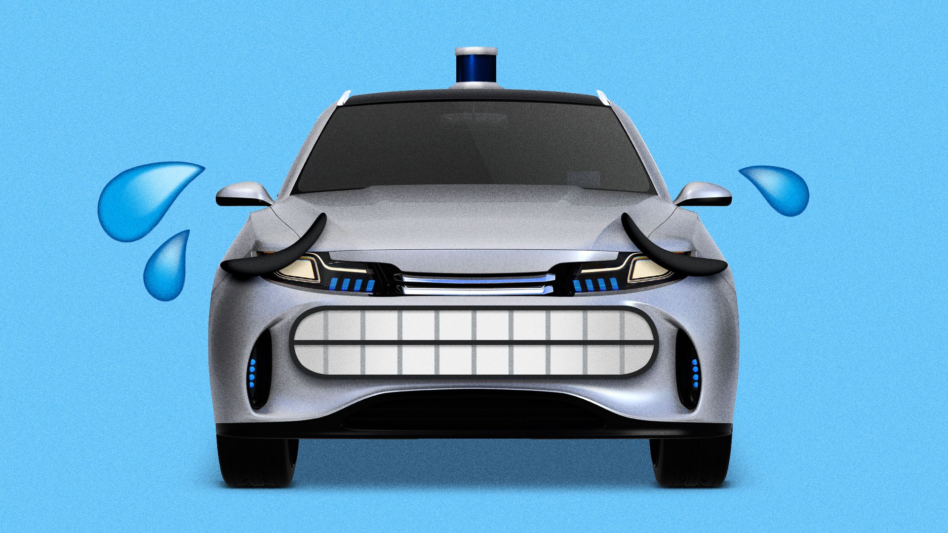 Illustration of a nervous autonomous car. 