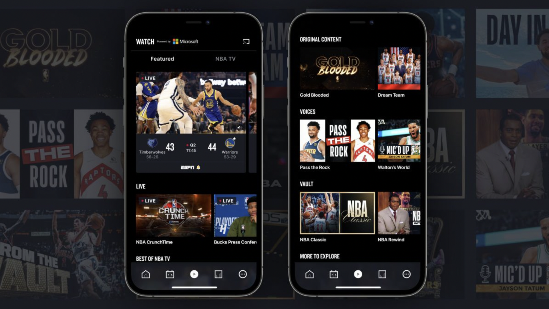 Screenshots from the revamped NBA app