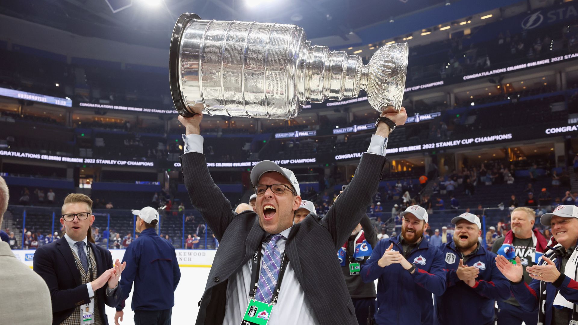 Chris MacFarland hoists the Stanley Cup.
