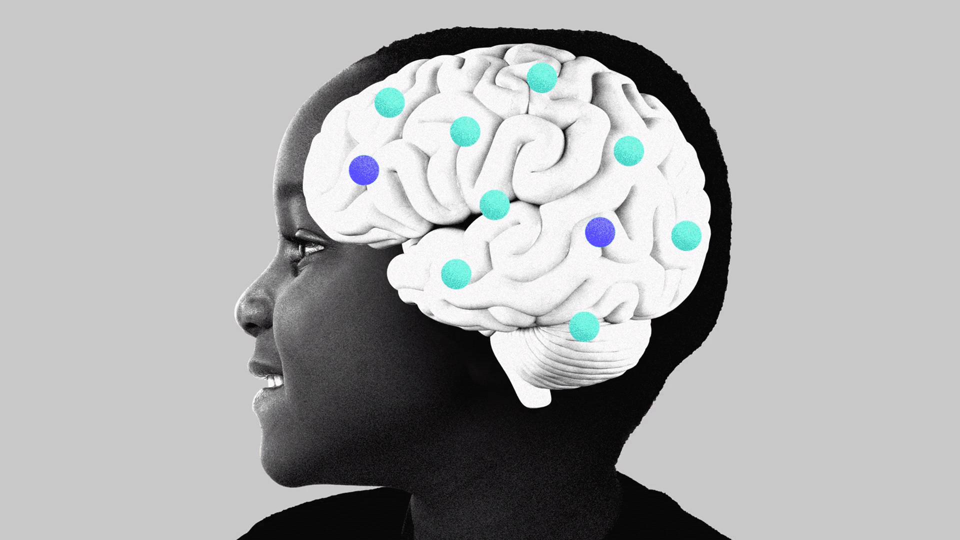 Illustration of a child's brain with animated dots