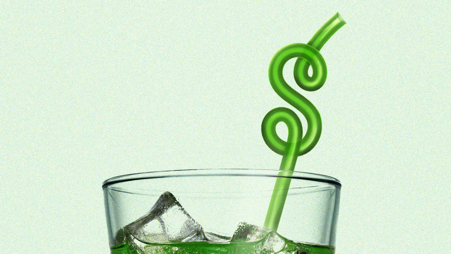an illustration of a drinking glass with a dollar symbol shaped straw sticking out of it
