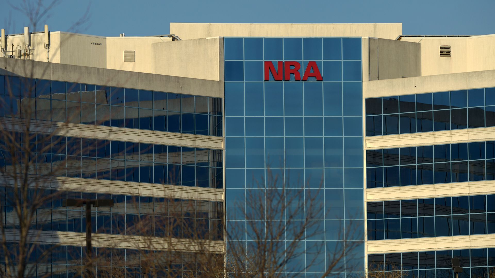 The headquarters of the NRA, with the letters NRA written on top of the building.
