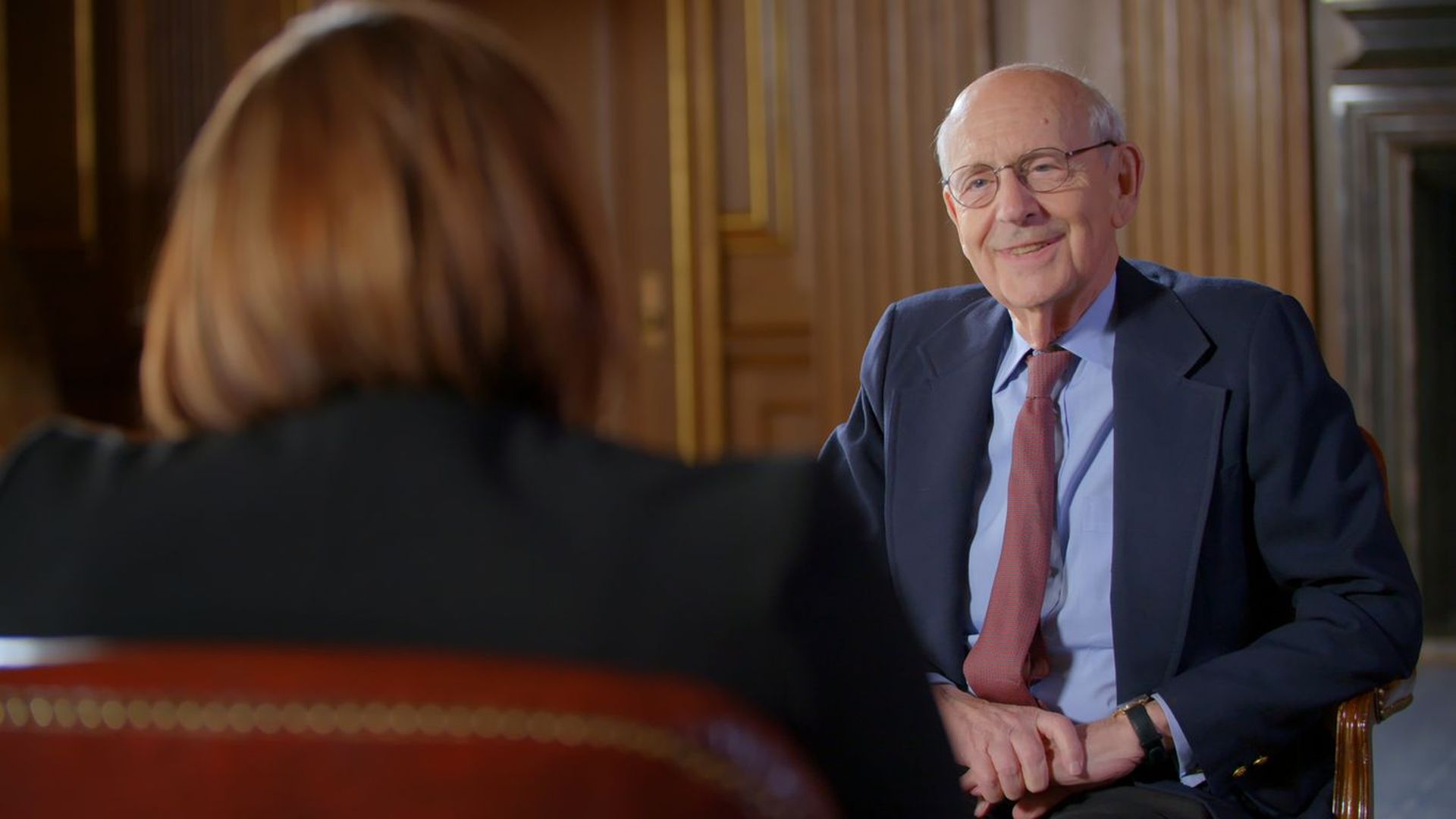 Supreme Court Justice Stephen Breyer is seen during an interview with Axios' Margaret Talev.