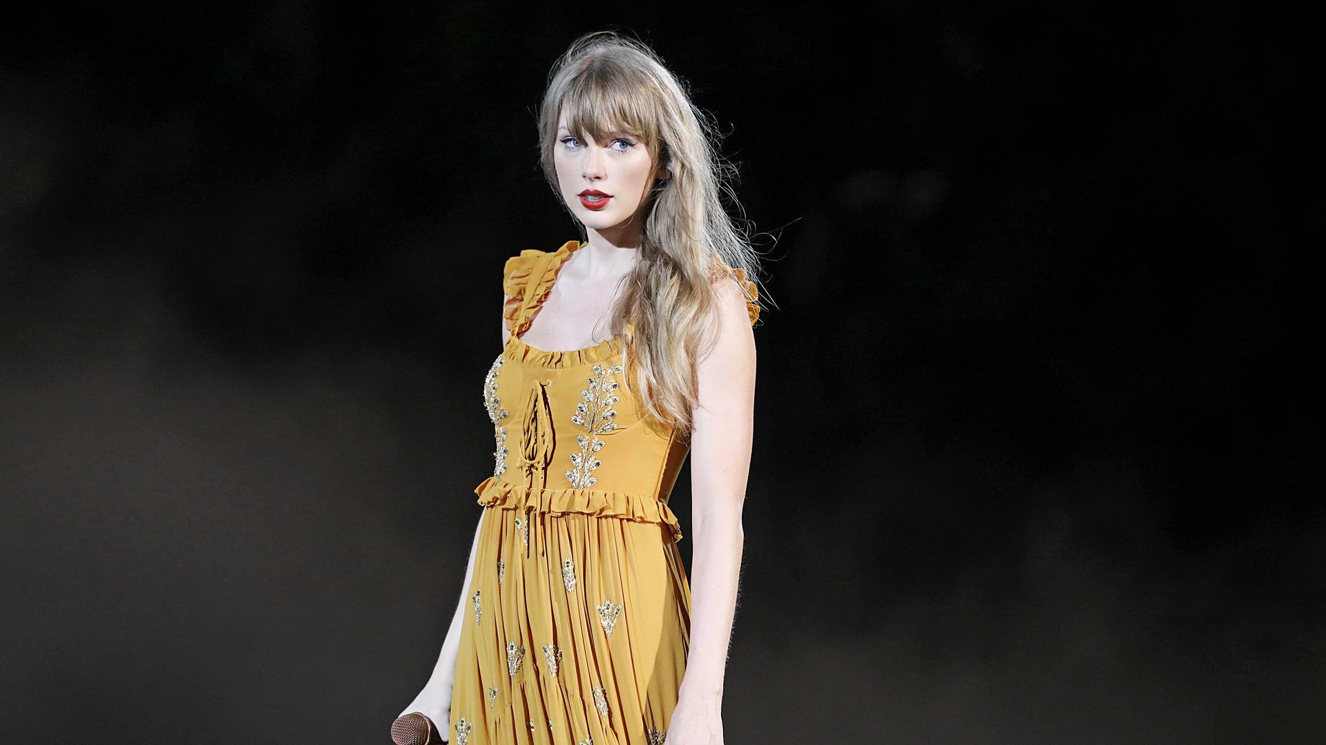 TAMPA, FLORIDA - APRIL 14: EDITORIAL USE ONLY Taylor Swift performs onstage during "Taylor Swift | The Eras Tour" at Raymond James Stadium on April 14, 2023 in Tampa, Florida.