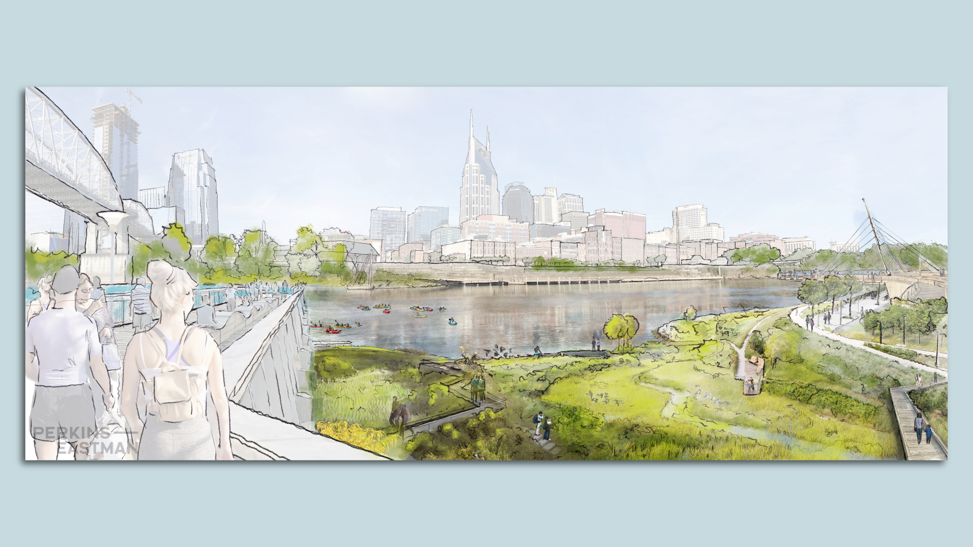 A rendering of proposed changes on the East Bank.