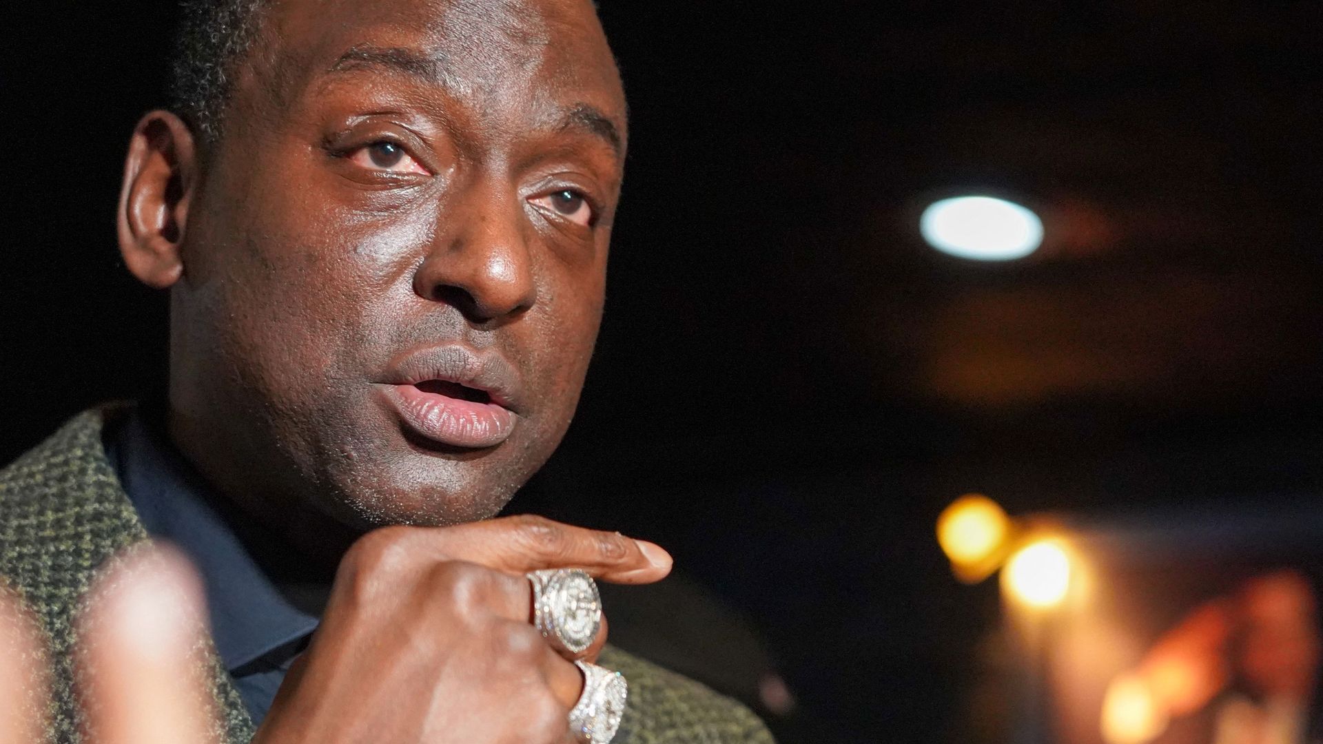 Yusef Salaam, exonerated 'Central Park Five' member, speaks to supporters and the media after winning a New York City Council seat during a watch party at "Just Lorraine's Place 2" bar in Harlem, New York on November 7