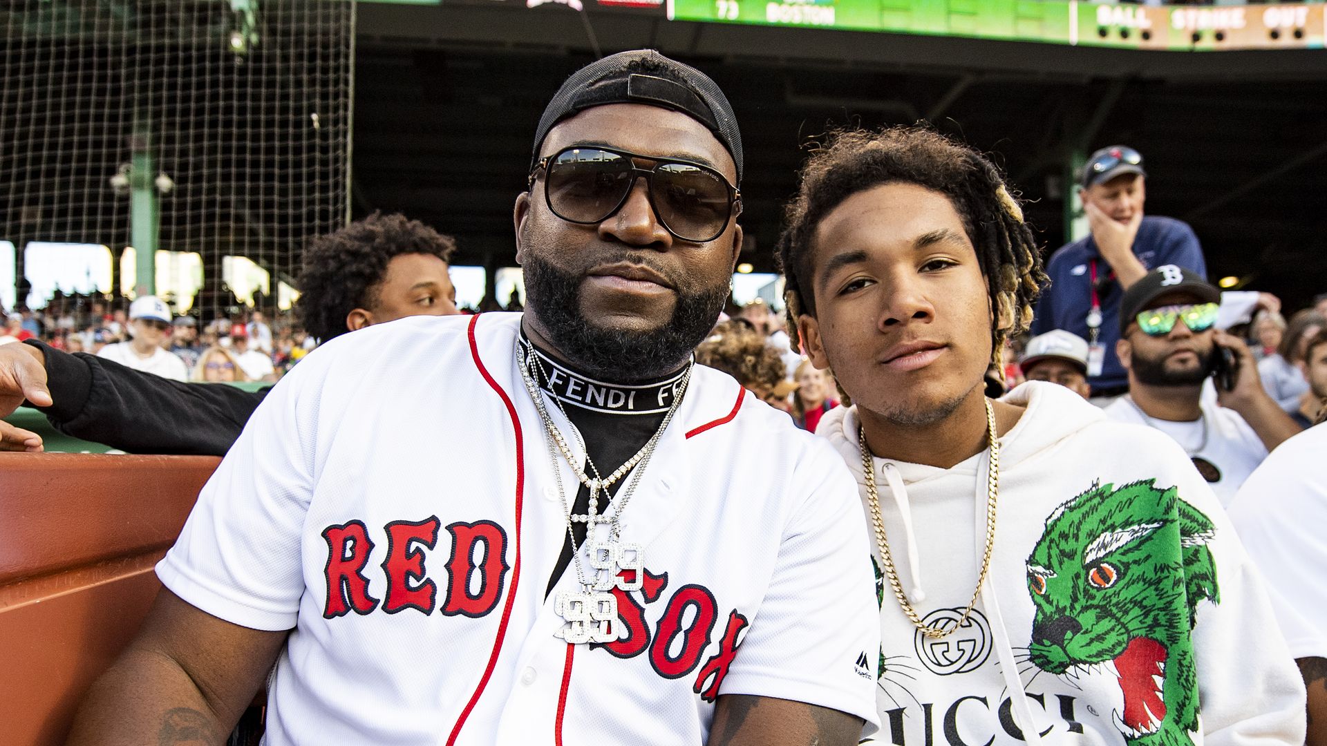 David Ortiz and his son D'Angelo Ortiz at Fenway Park last week. Photo: Billie Weiss/Getty Images