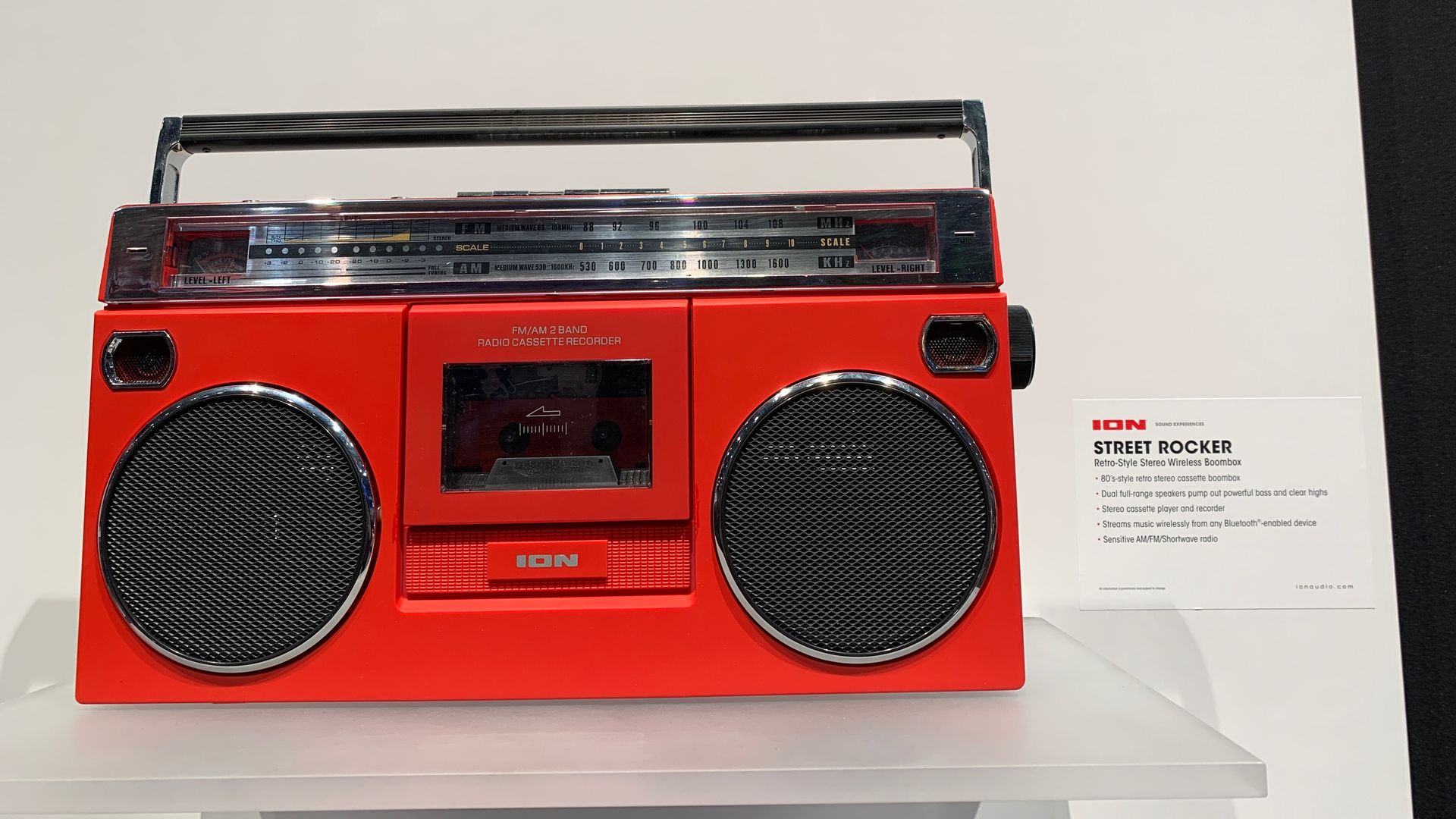A big red old-school boom box