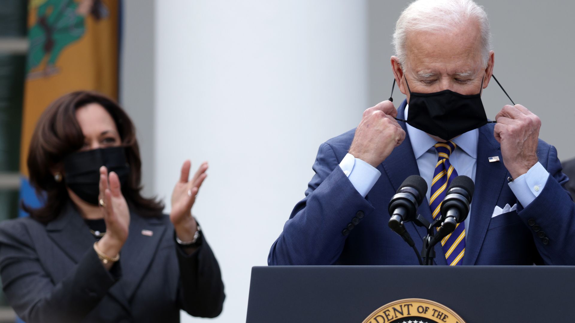 President Joe Biden and vice president Kamala Harris at the American Rescue Plan signing in March 2021