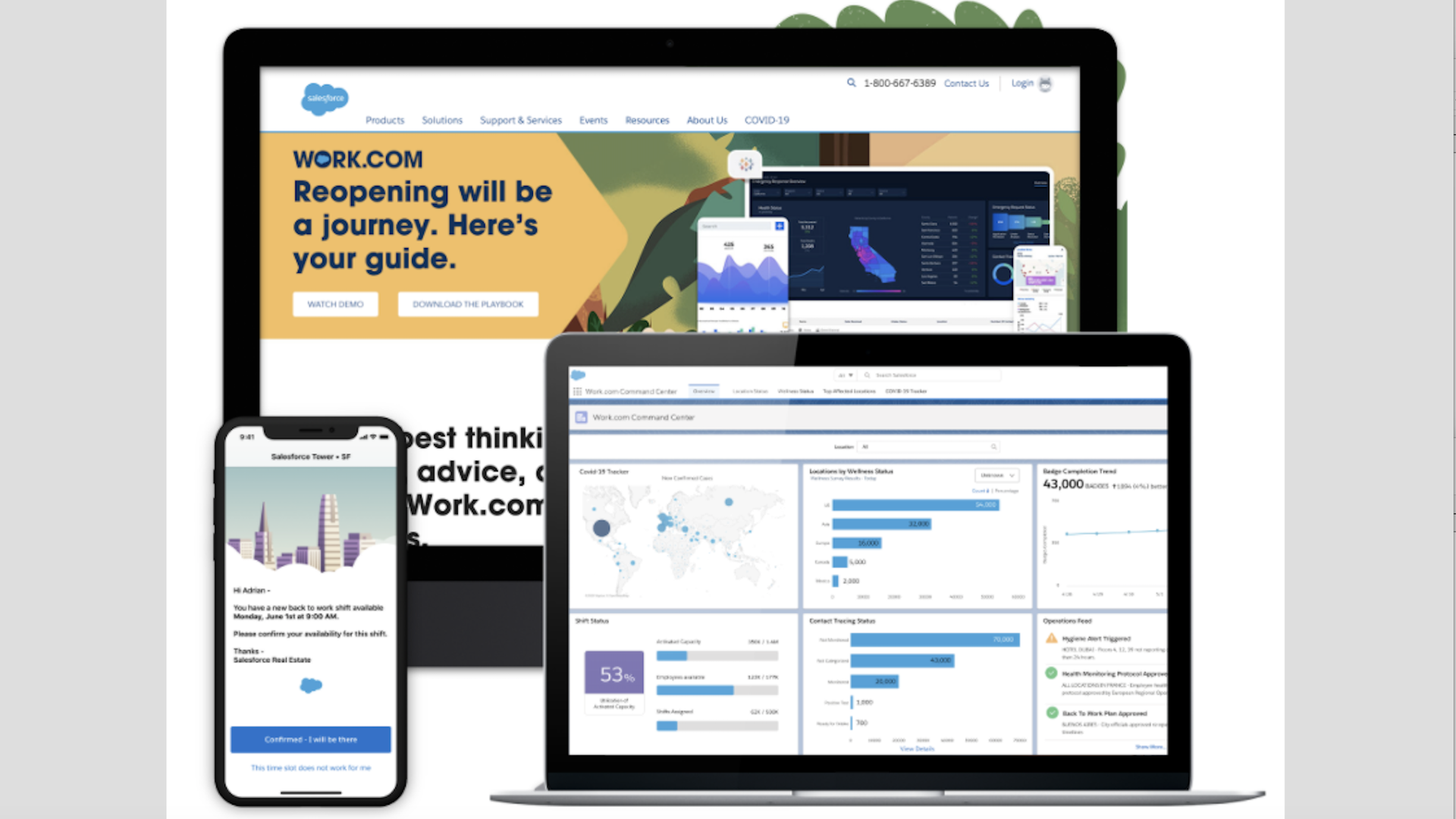 Screenshots from Salesforce's Work.com