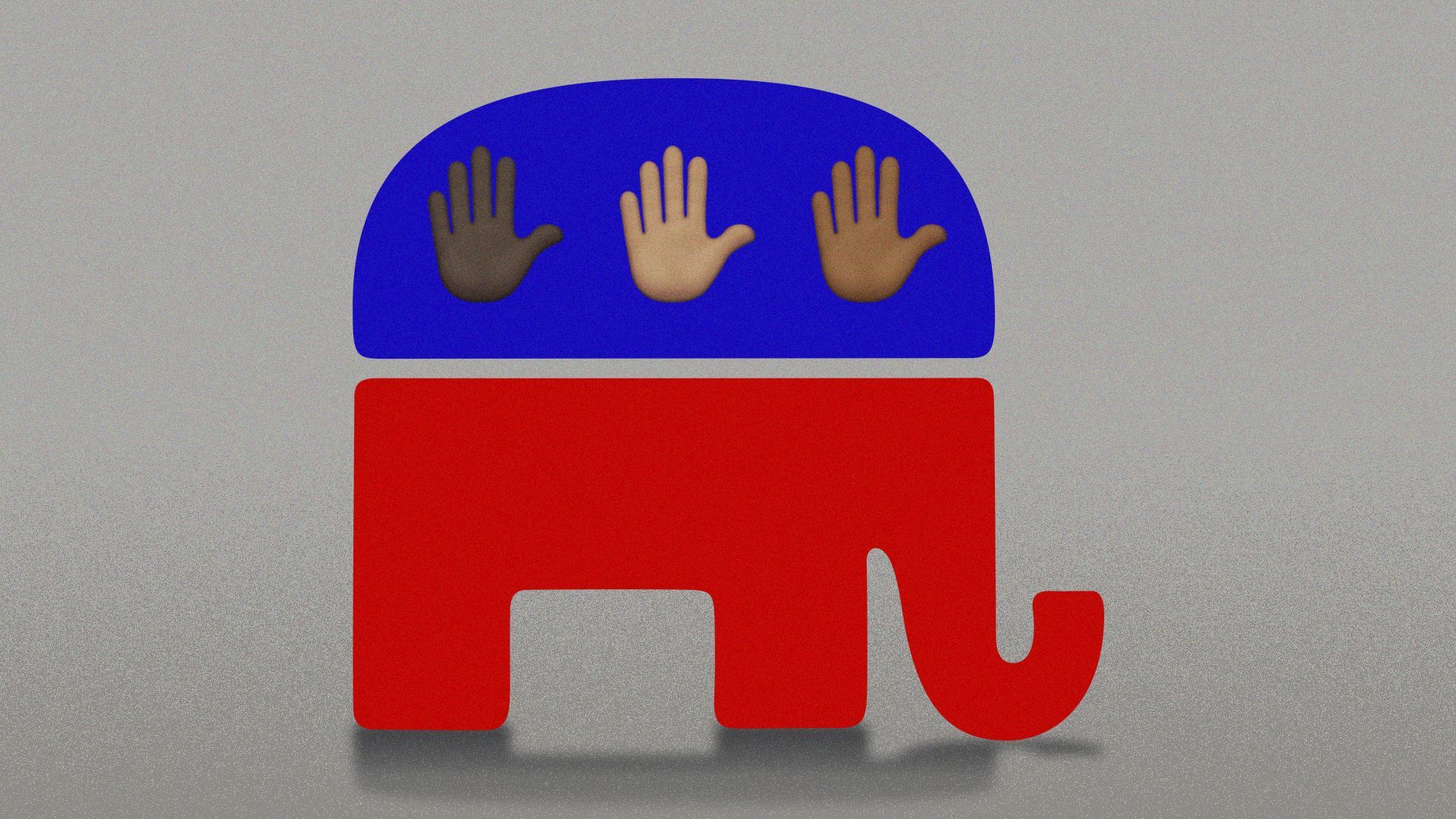 Illustration of the GOP logo with hands in different skin tones, replacing the stars. 