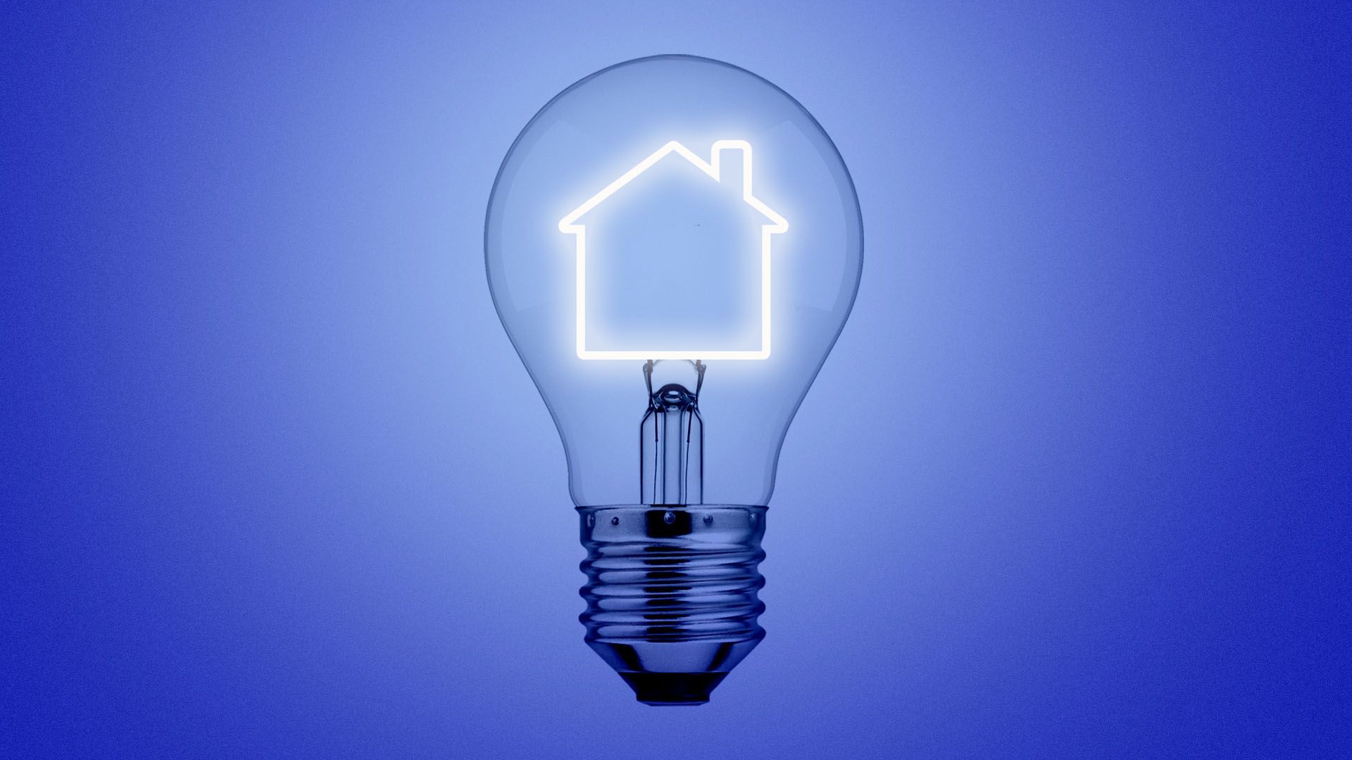 Illustration of a lightbulb with a house-shaped filament
