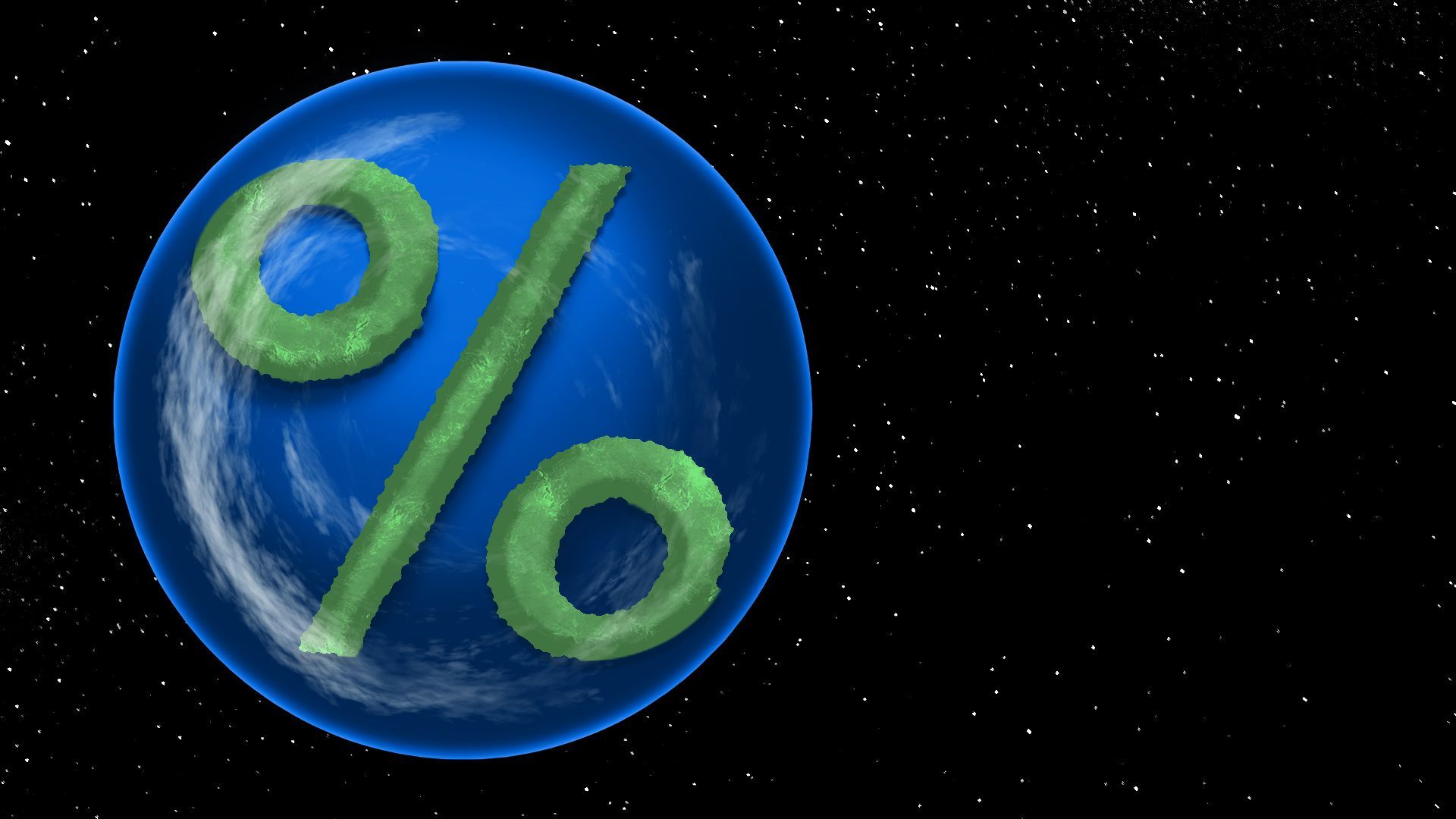 Illustration of the earth with the land in the shape of a percent sign.