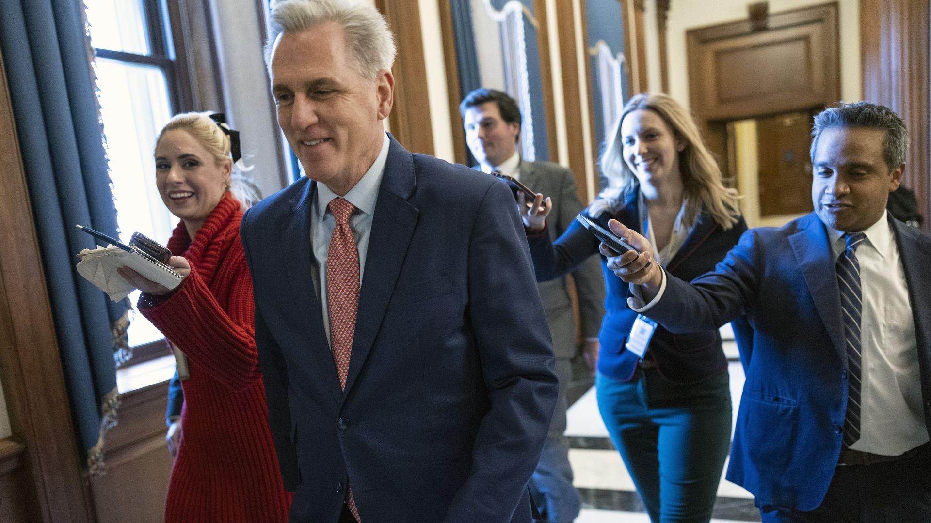 House Republican Leader Kevin McCarthy leaves the House chamber on Dec. 23. Photo: Kevin Dietsch/Getty Images