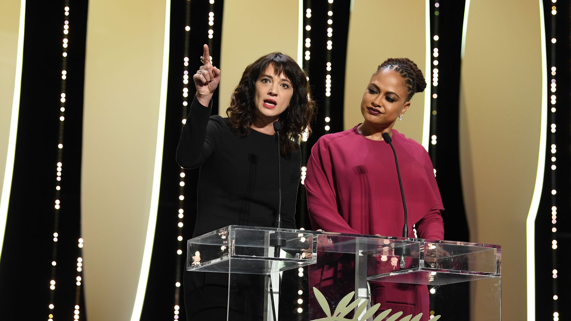 Asia Argenton on stage during the Closing Ceremony at the 71st annual Cannes Film Festival