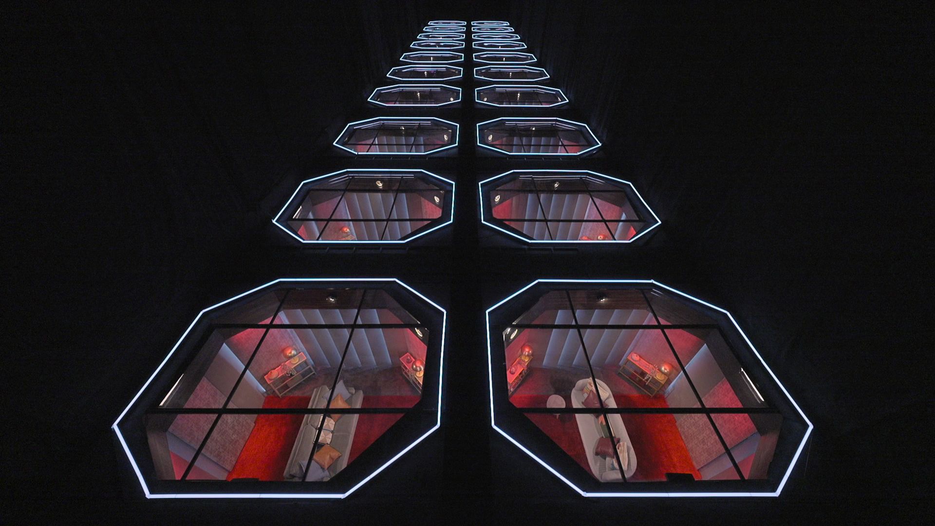 A group of rooms as seen from above.