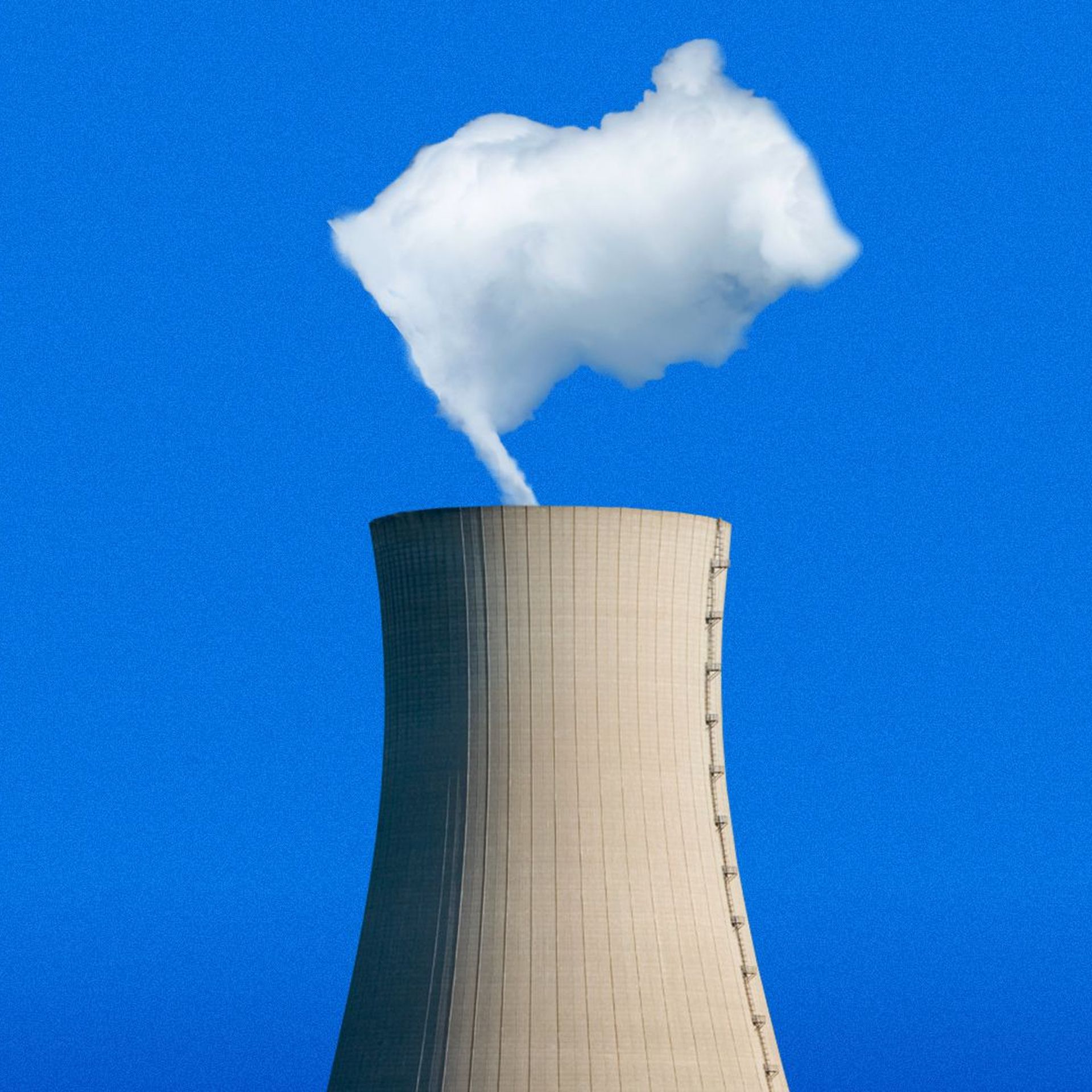 Illustration of a nuclear power plant tower with steam in the shape of a white flag