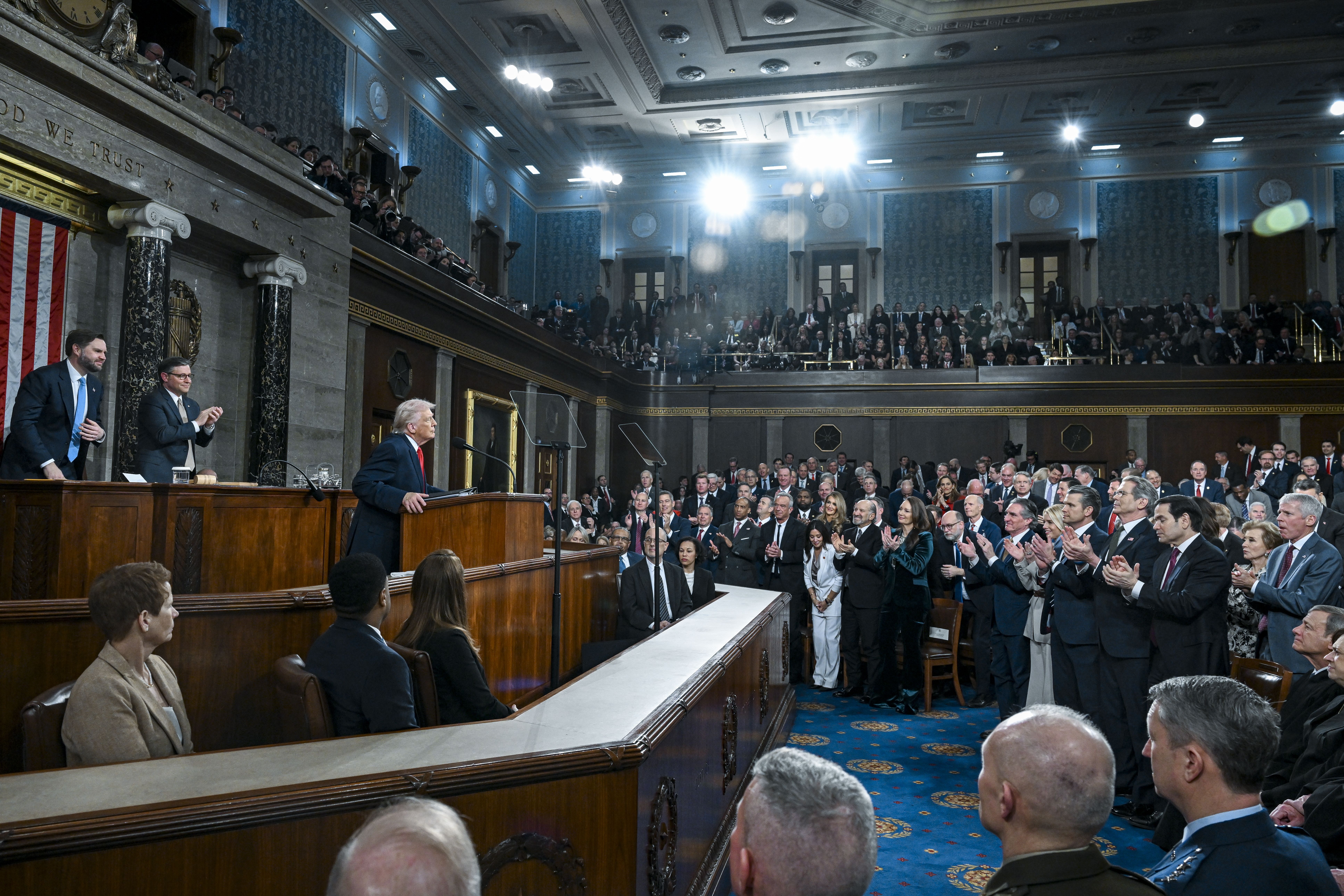 U.S. President Donald Trump delivers the State of the Union address during a joint session of Congress in the House Chamber at the Capitol on February 24, 2026 in Washington, DC. 