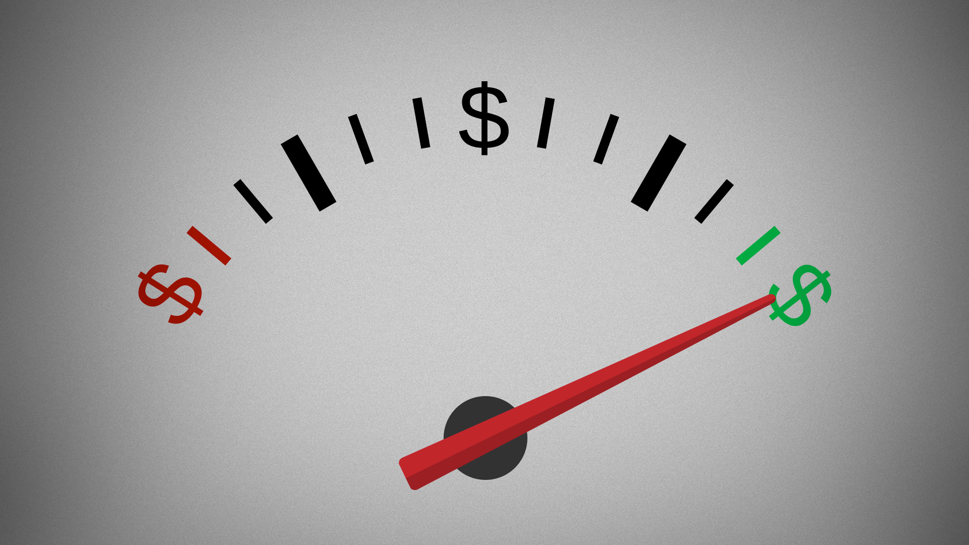 Illustration of a money meter with the needle hovering around full. 