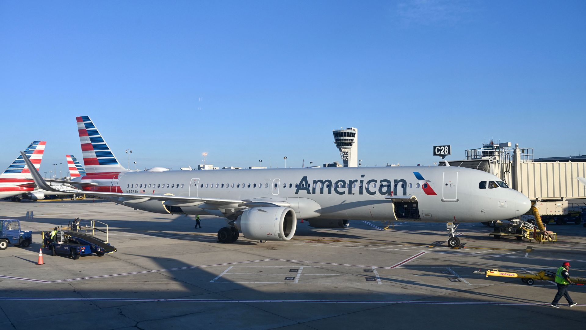 American Airlines planes are seen at Philadelphia International Airport in Philadelphia, Pennsylavania on June 20, 2022.  Photo: Daniel Slim/AFP via Getty Images