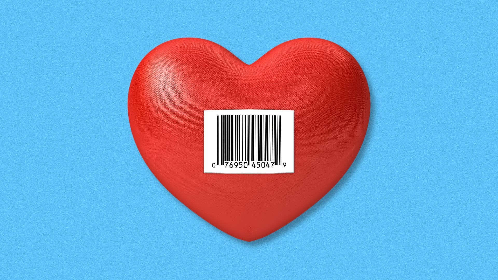 Illustration of a heart with a barcode sticker on it.