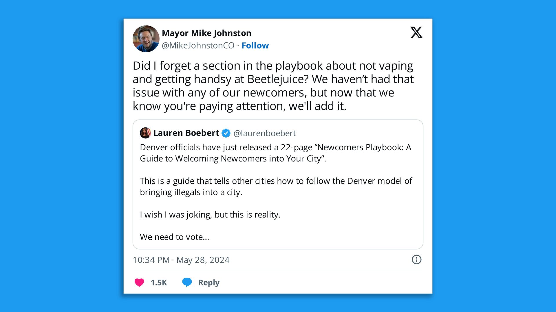 A tweet from Mayor Mike Johnston