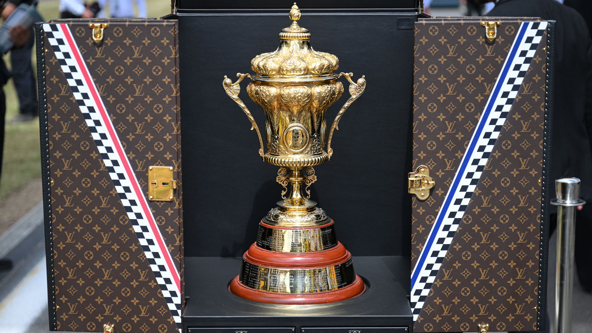 The Louis Vuitton trophy is displayed during the Formula 1 Pirelli British Grand Prix 2026 at Silverstone Circuit on July 5.