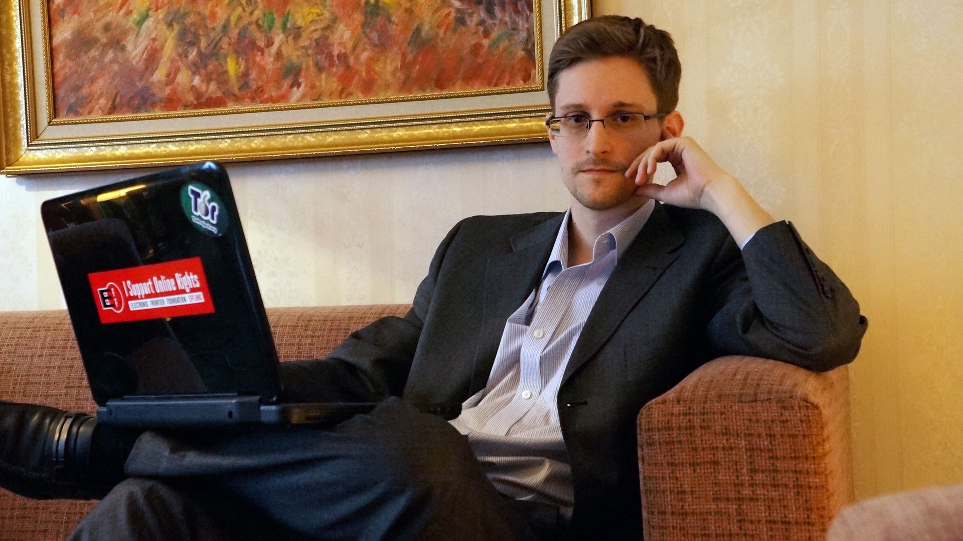 Edward Snowden posing for the camera. 