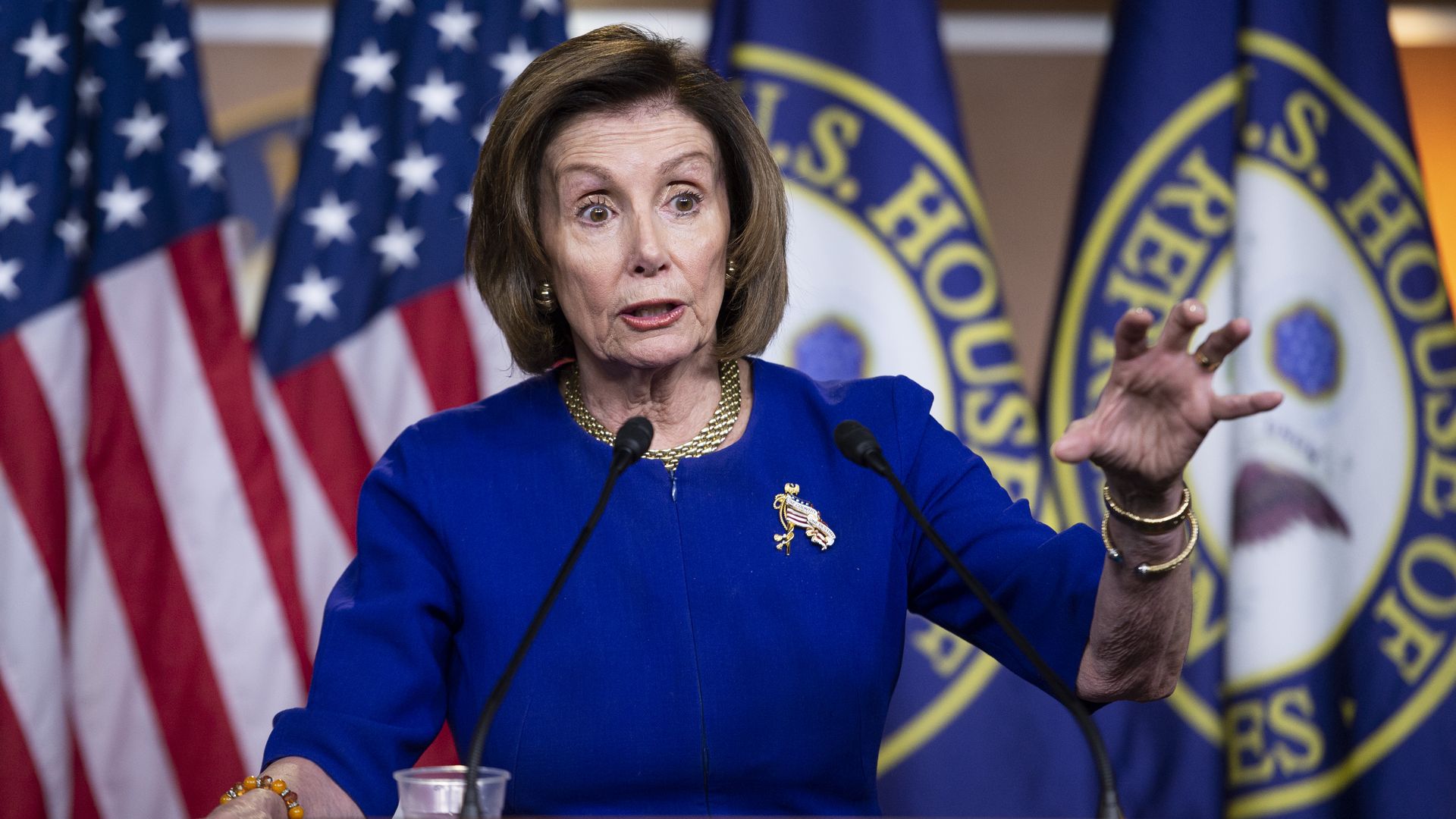 Speaker of the House Nancy Pelosi, D-Calif., speaks during a news conference on Capitol Hill in Washington on Thursday