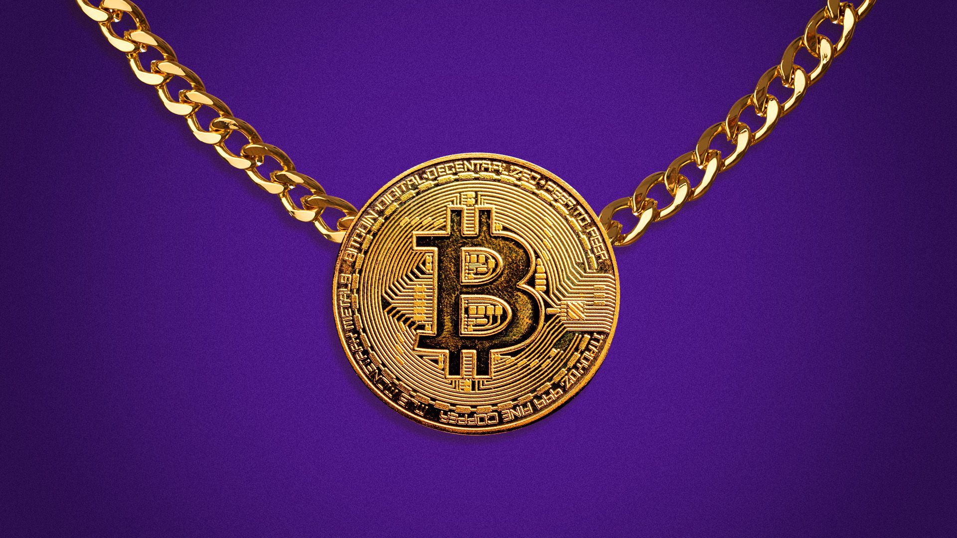 Illustration of a bitcoin necklace. 