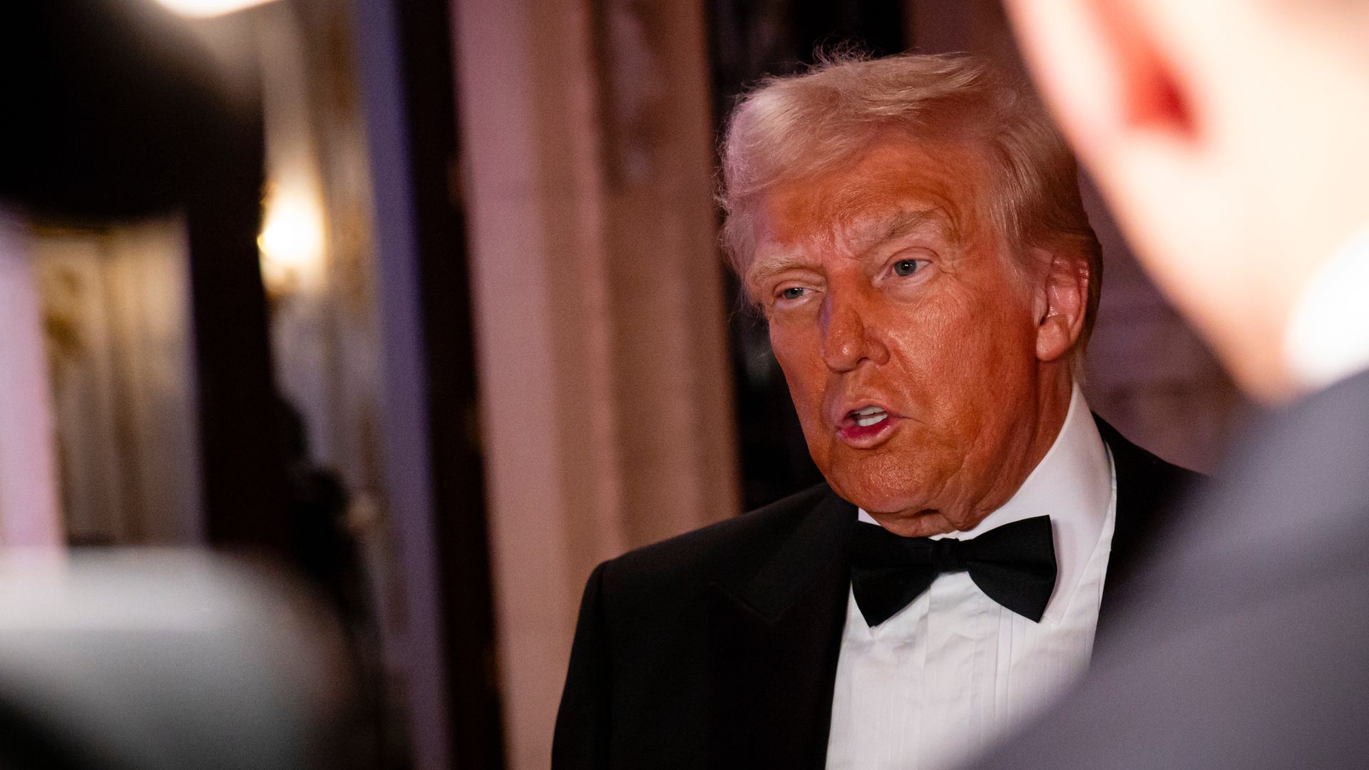 U.S. President-elect Donald Trump arrives to deliver remarks on New Year's Eve at his Mar-A-Lago Club on December 31, 2024 in Palm Beach, Florida. 