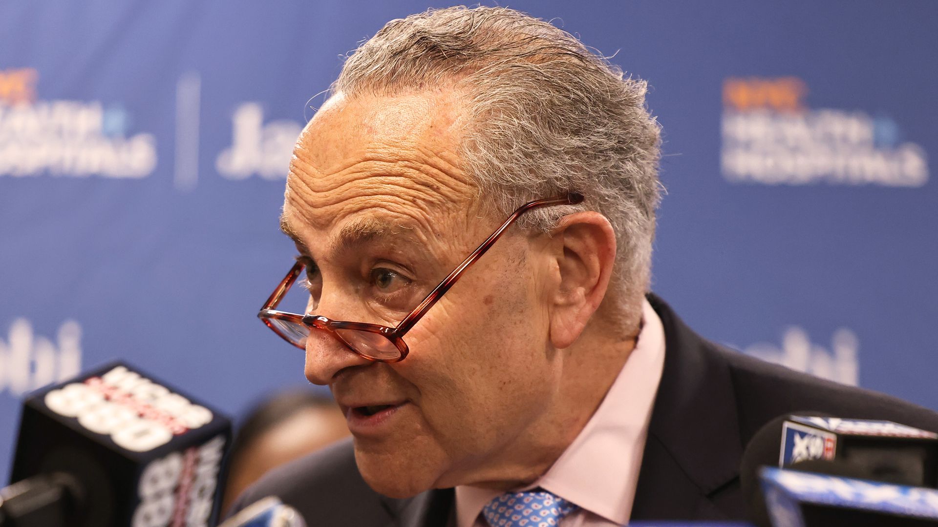 Senate Majority Leader Chuck Schumer speaking during a press conference in New York City on June 3.
