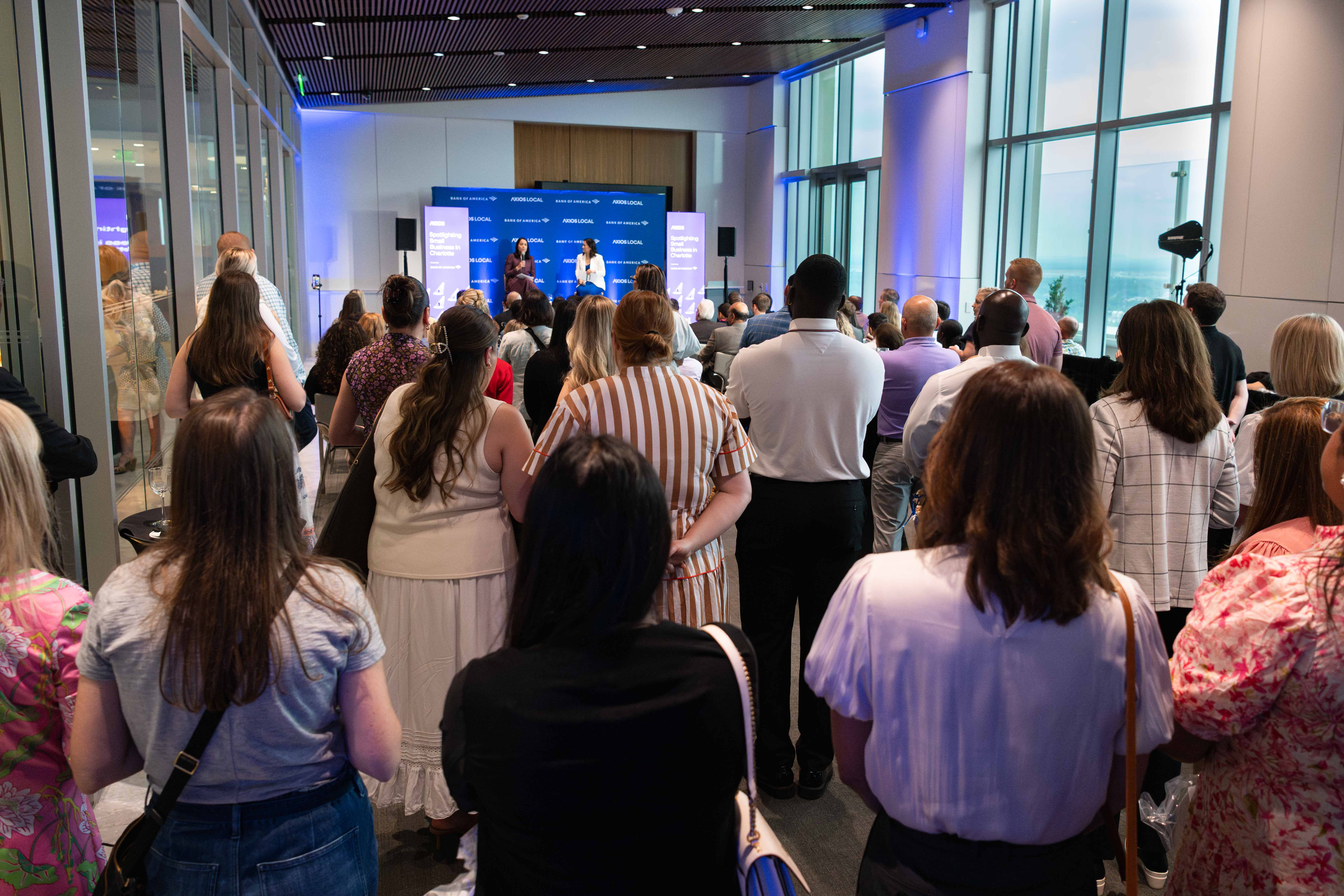 Carolina Ko (left) and Hope King address a crowd. Photo: Laura Wolff for Axios  