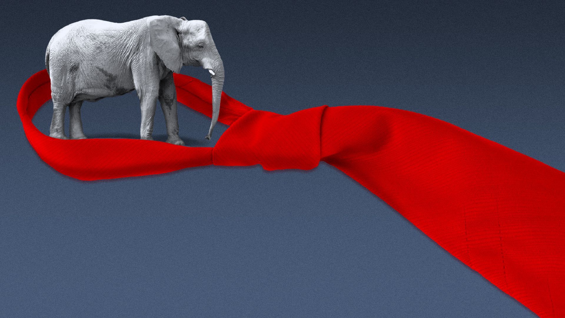 Illustration of a red neck tie trapping an elephant.