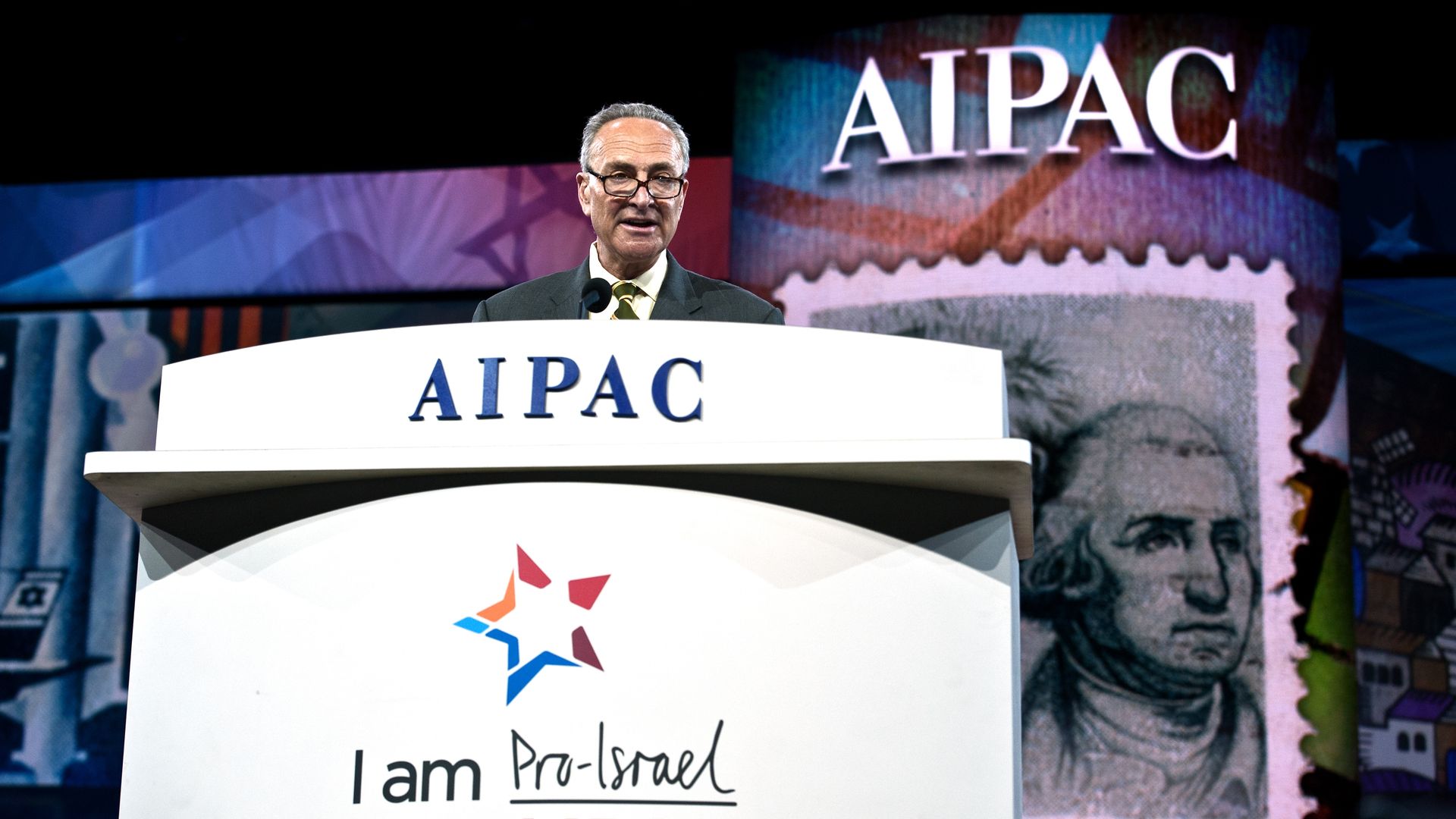 Senate Majority Leader Chuck Schumer is seen addressing an AIPAC meeting in 2014.