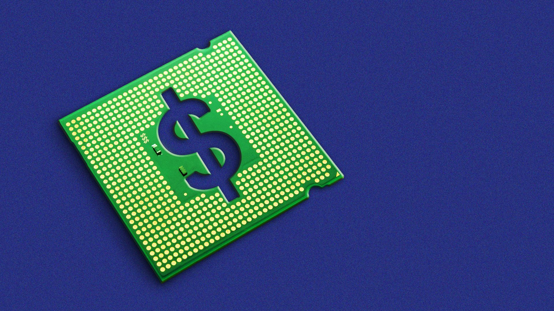 a microchip with a money symbol cut out of the middle
