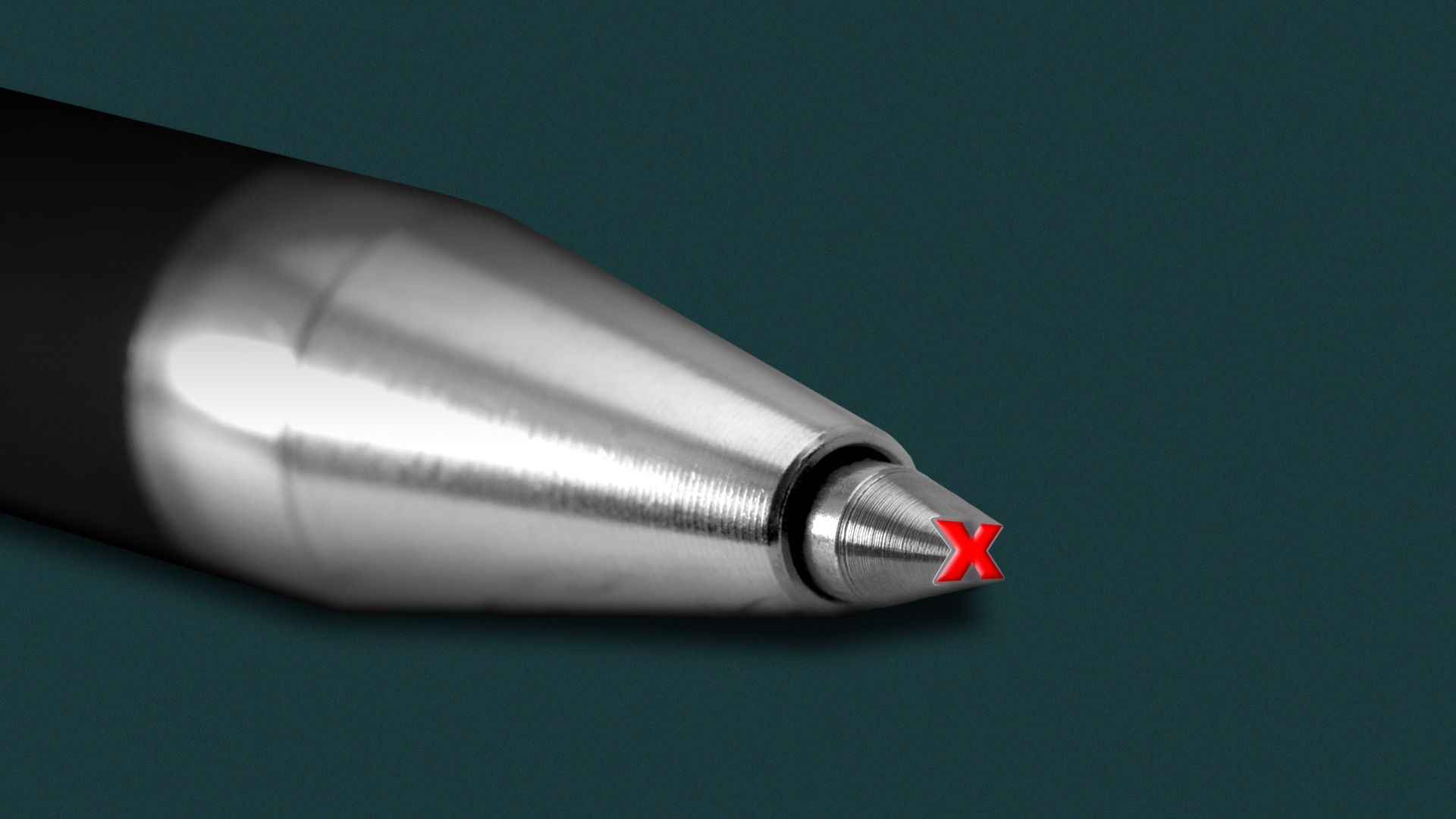 Illustration of a ballpoint pen with a red "X"  in place of the ballpoint