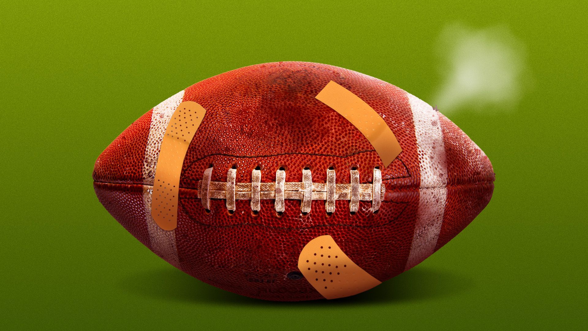 Illustration of an old football covered in bandaids