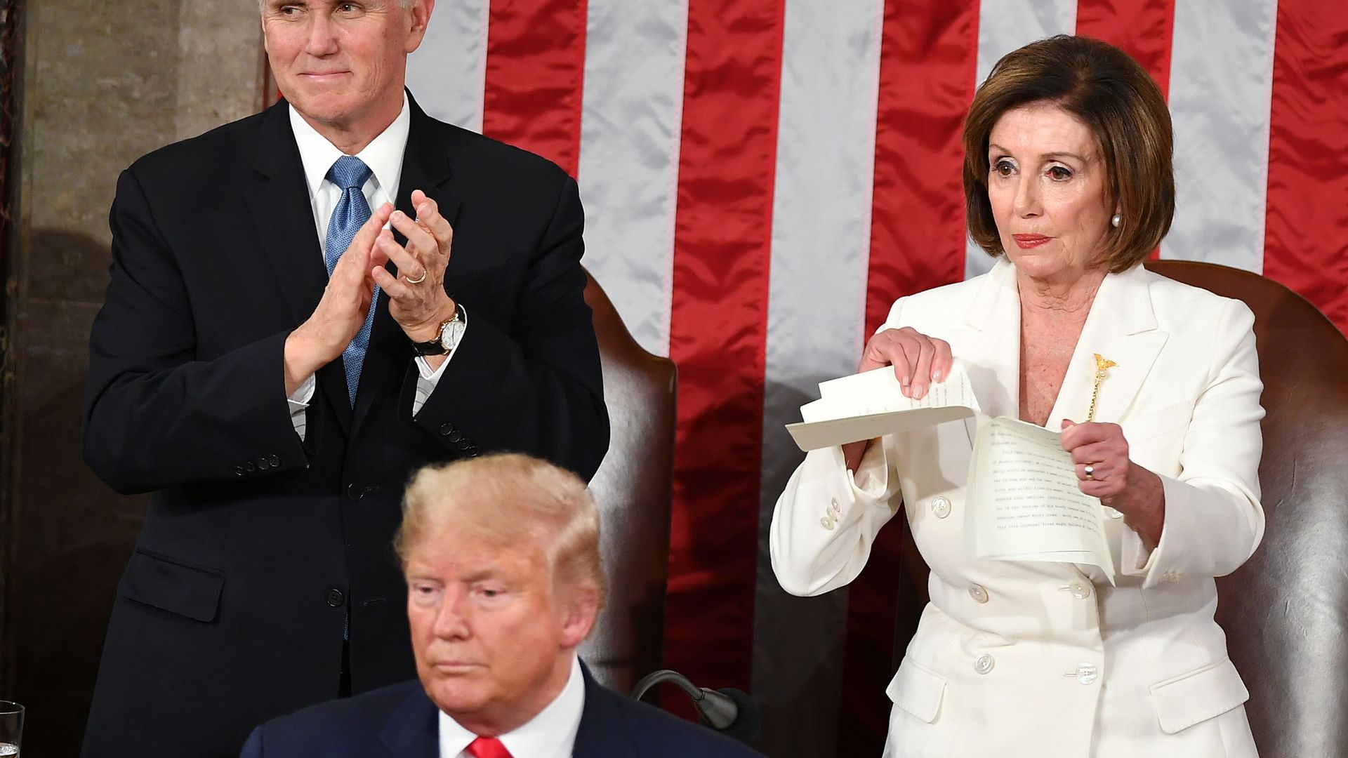 Speaker of the House Nancy Pelosi tears President Trump's speech at the State of the Union address
