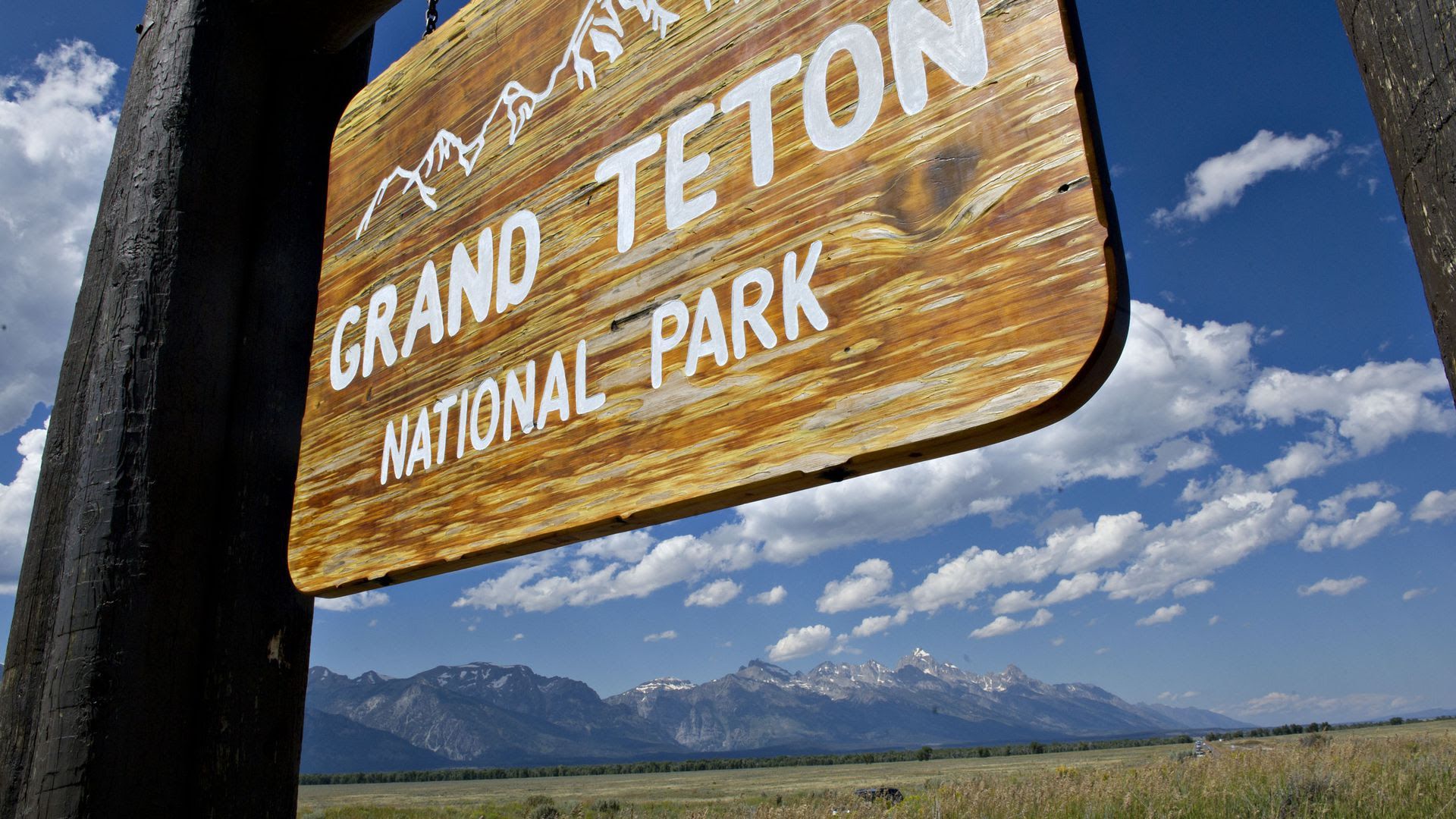 Welcoming sign out front of Grand Teton National Park 